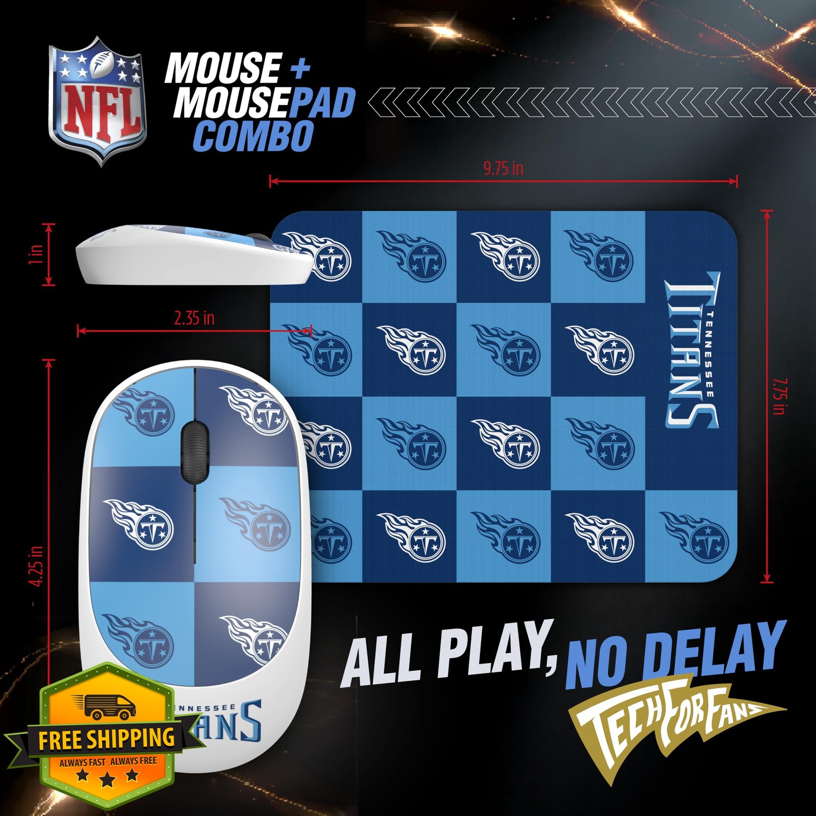 SOAR NFL Wireless Mouse and Mouse Pad Checkered