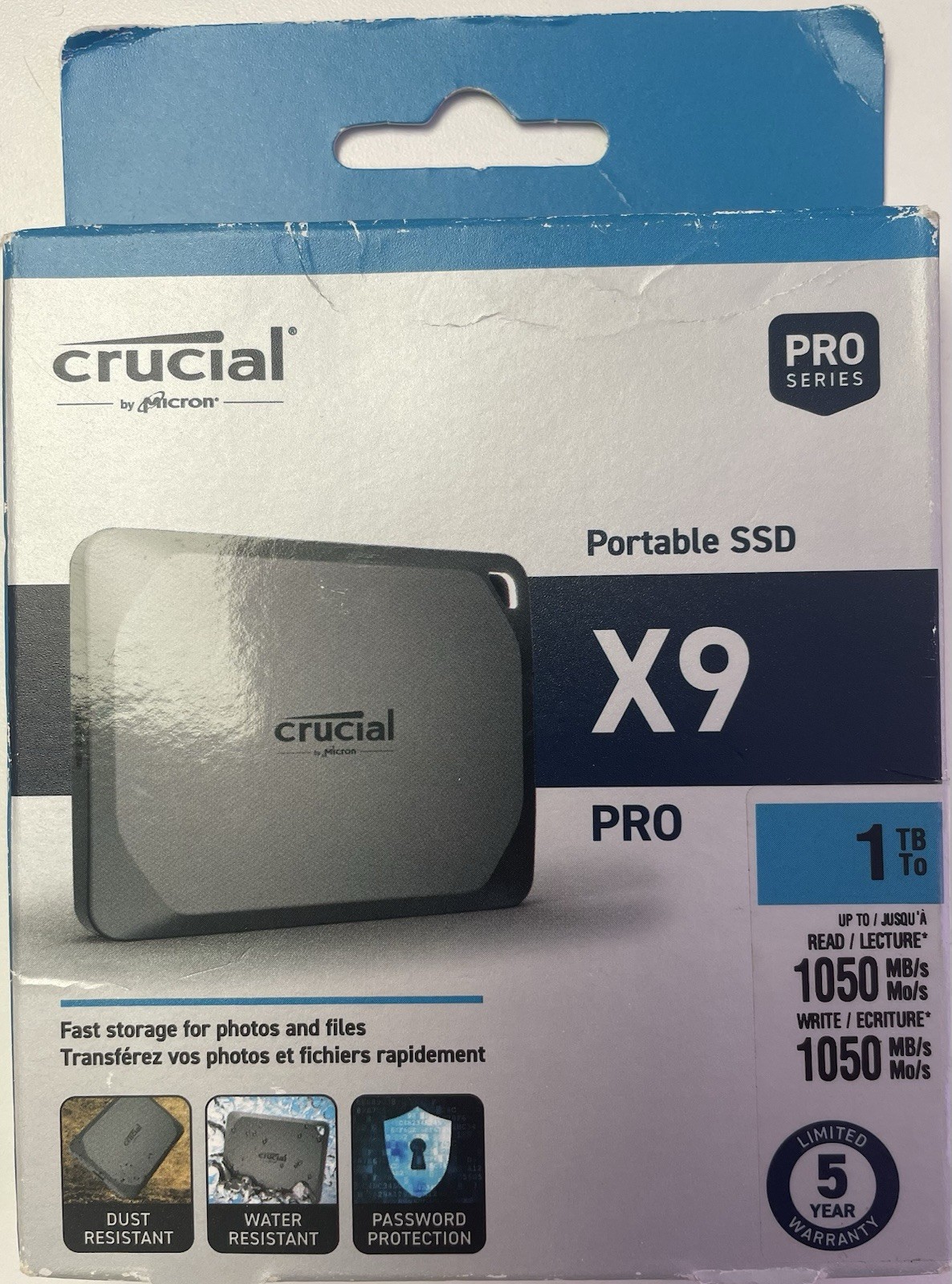 Crucial X9 Pro PRO Series 1TB Portable External SSD 1050MB/s Water Resistant