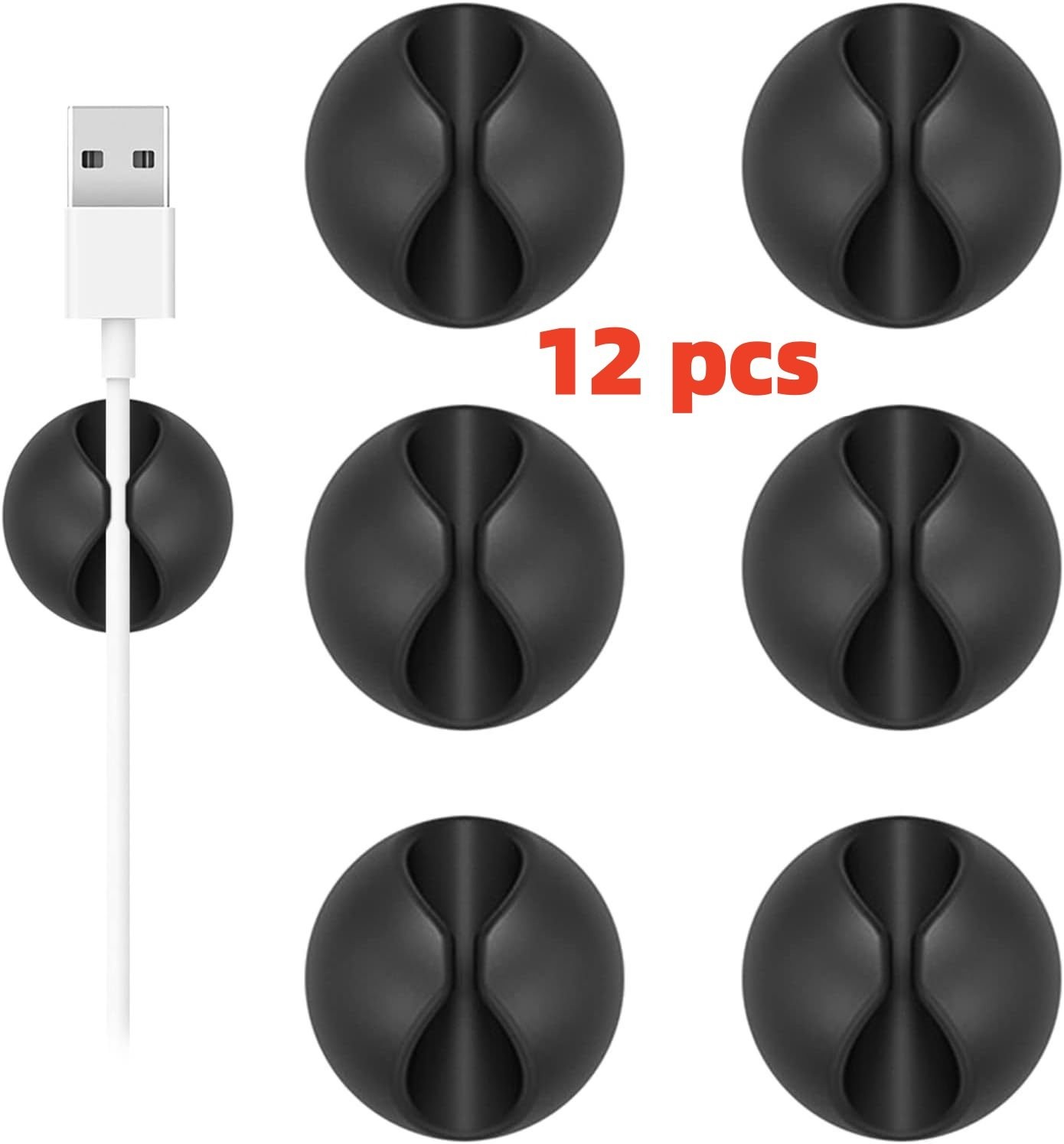 12 pcs Black Cable Organizer Set Cord Winder Clips Wire Holders for Desk Charger