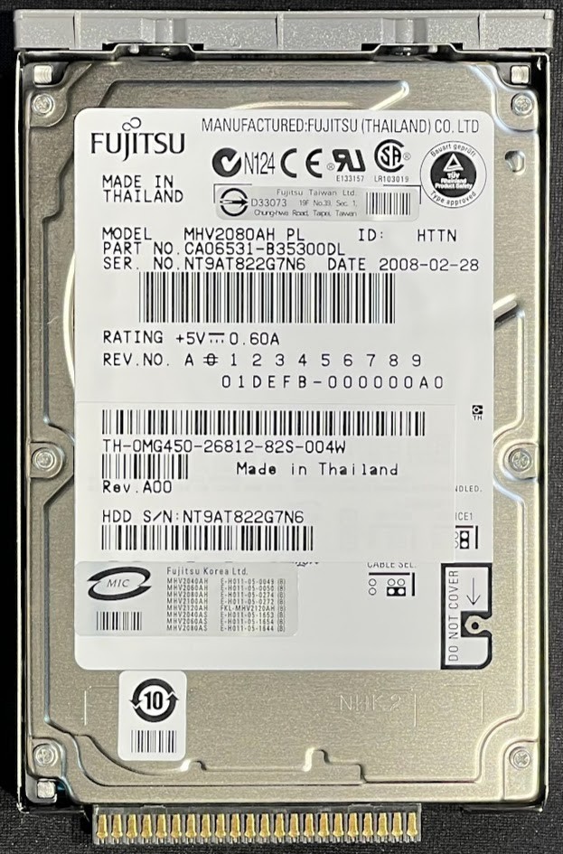 Fujitsu 80GB Internal 2.5" 5400RPM IDE Hard Drive / MHV2080AH / MG450 / X9951