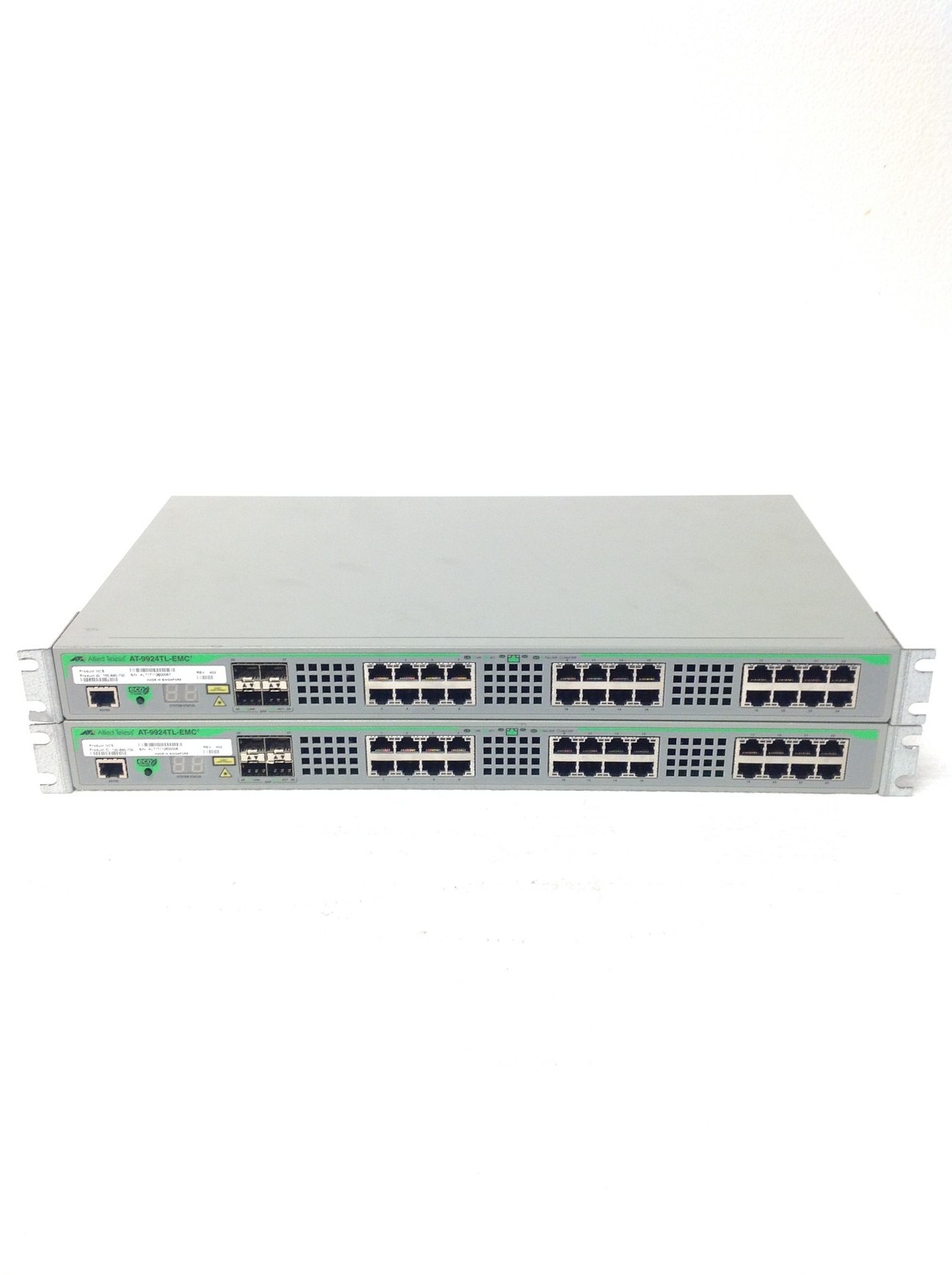 2x Allied Telesis AT-9924TL-EMC2 24-Port Ethernet Switch w/ Rack Ears, WORKING
