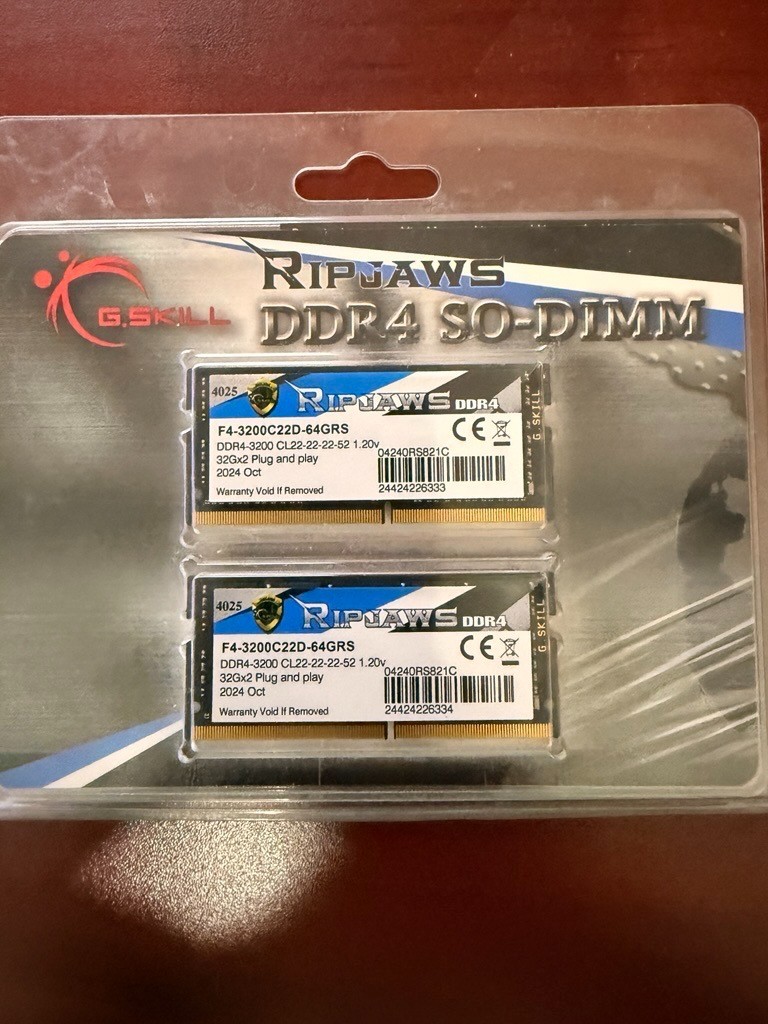 G.SKILL Ripjaws 64GB (2x32GB) DDR4-3200 CL22 260-Pin SO-DIMM F4-3200C22D-64GRS