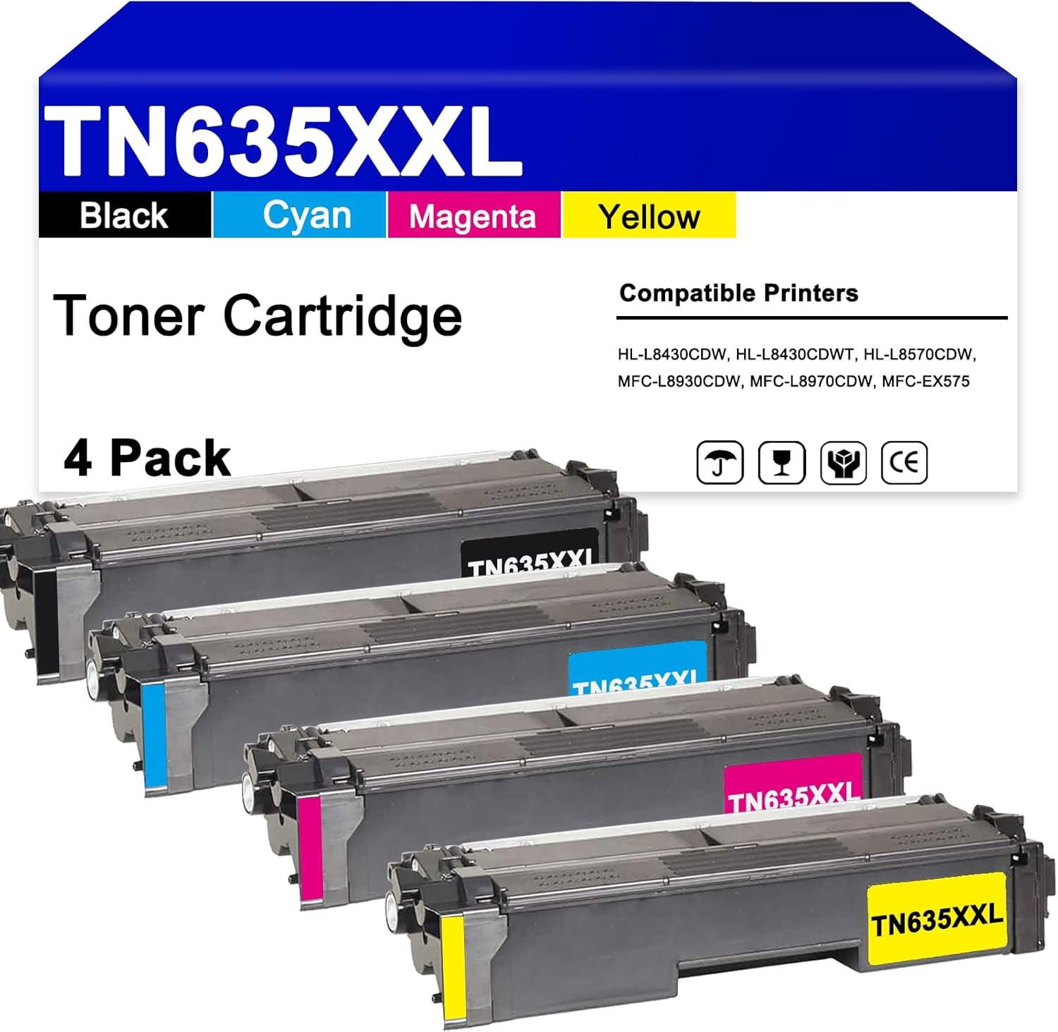 TN635XXL High Yield Toner Cartridge with Latest Chip for Brother HL & MFC Series