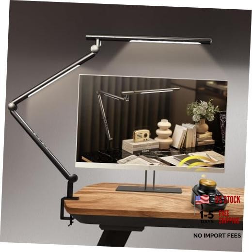 Adjustable LED Desk Lamp Modern Black - Clamp Mount Office Table Light with