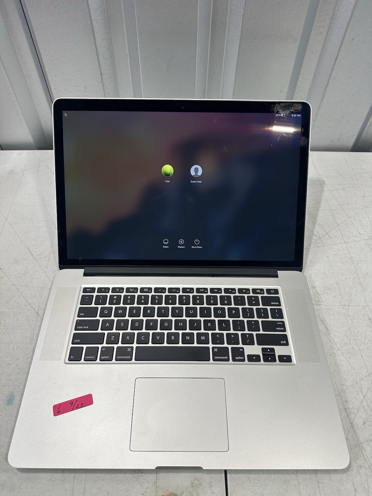 Apple MacBook Pro A1398 EMC 2910 Silver Laptop Powers On Parts or Repair