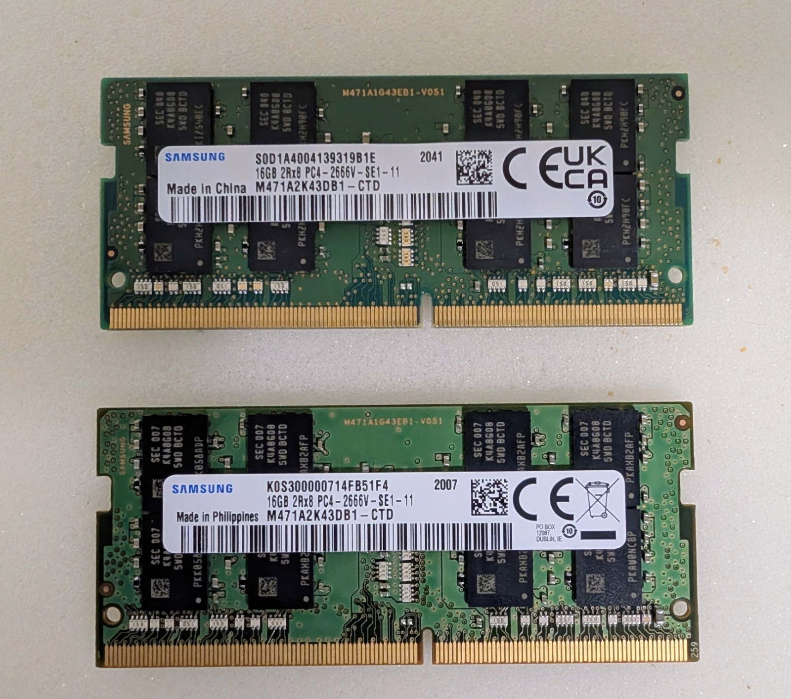 Samsung 32GB (2x16GB) DDR4 2666MHz PC4-2666V SODIMM 2Rx8 Laptop RAM M471A2K43DB1