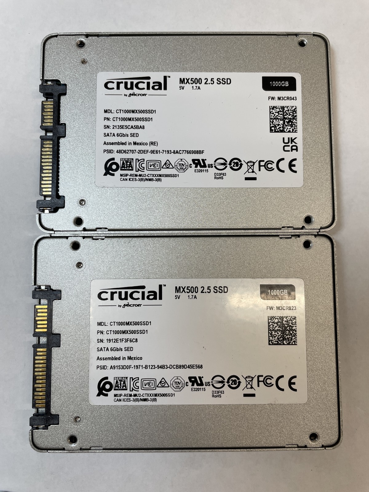 Lot of 2 Crucial MX500 1TB 2.5" SATA III Internal SSD CT1000MX500SSD1