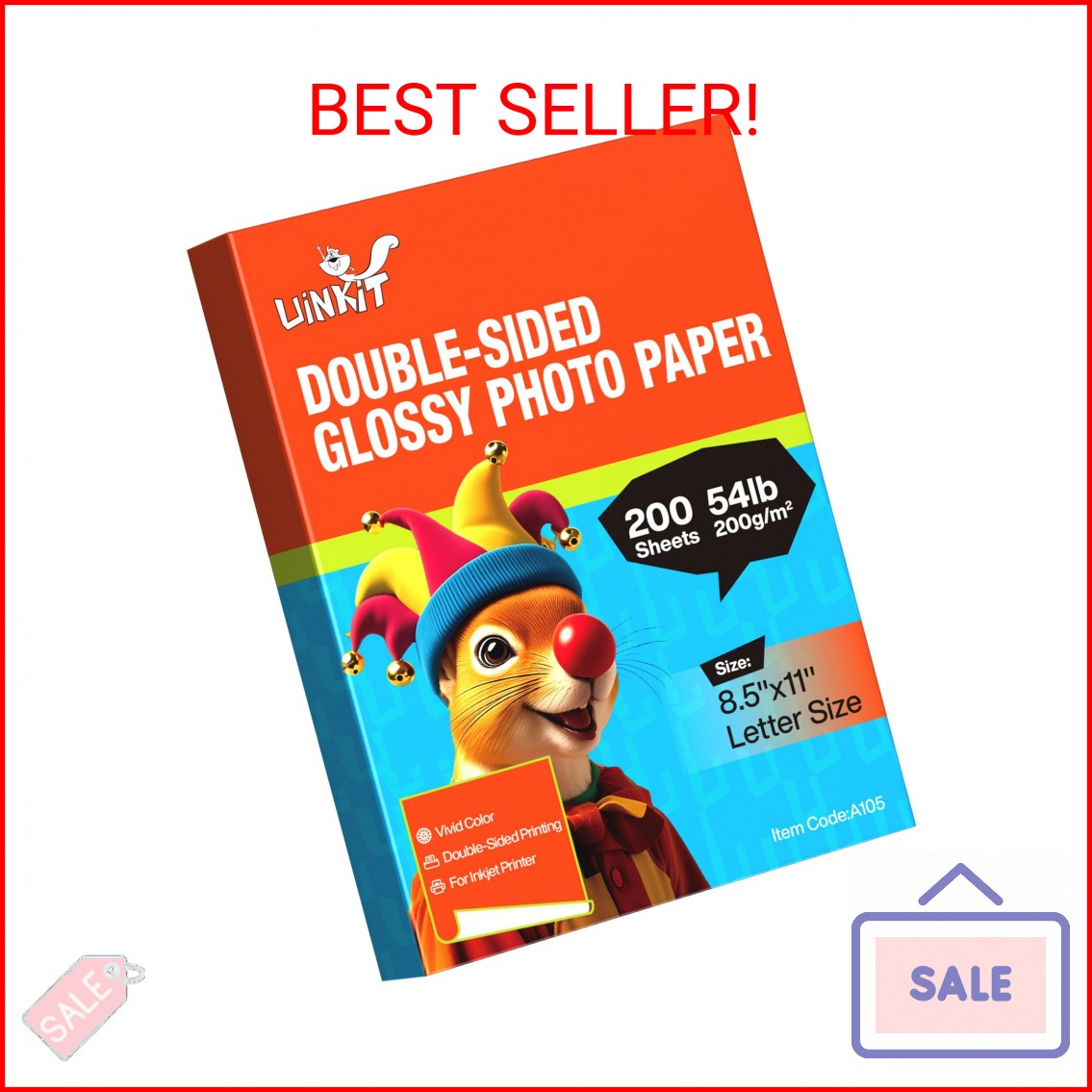 Uinkit 200 Sheets Double Sided Photo Paper Glossy 8.5x11 54lbs Inkjet for Dye In