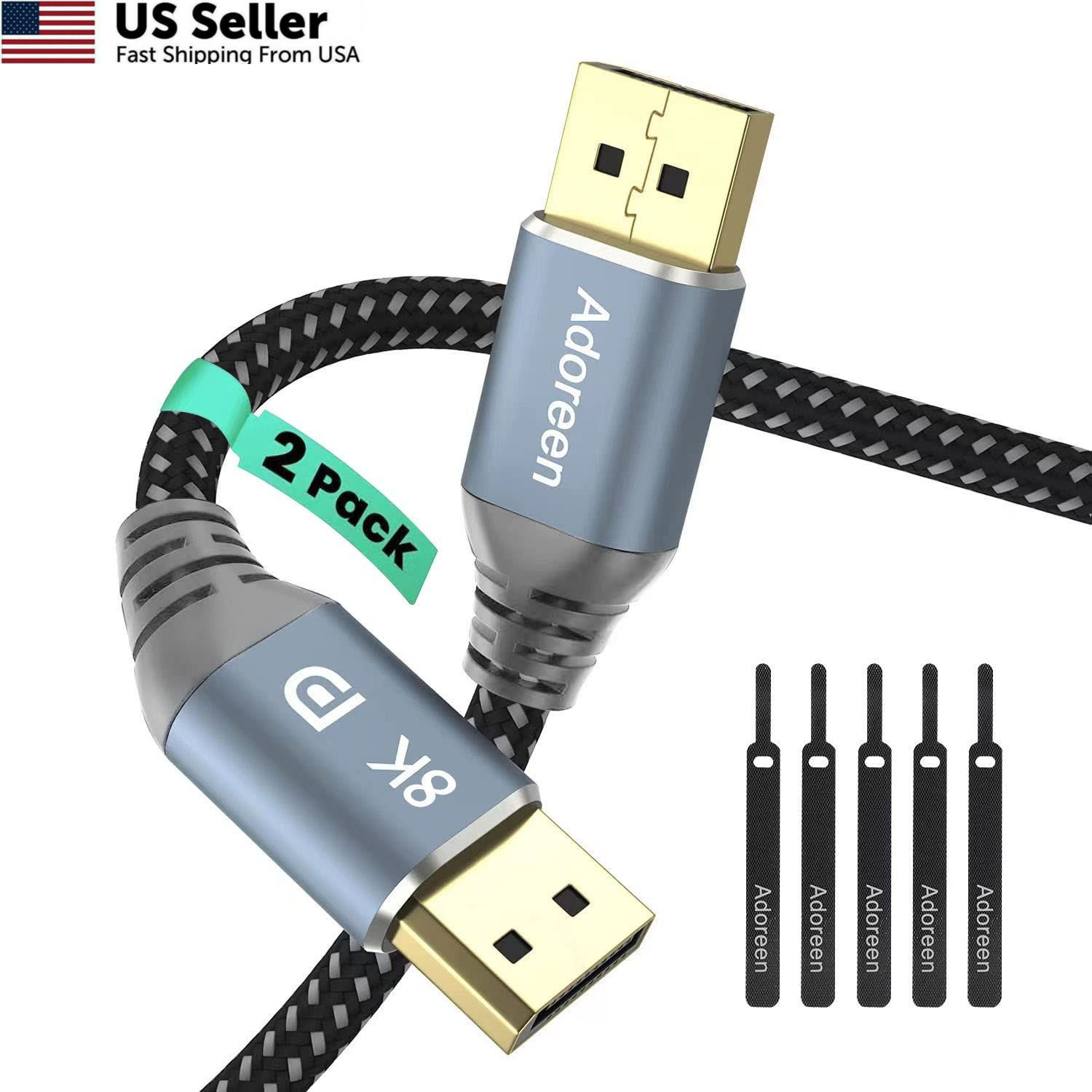 8K DisplayPort 1.4 Cable 10 Feet/2 Pack,Adoreen DP 10FT-2PK,
