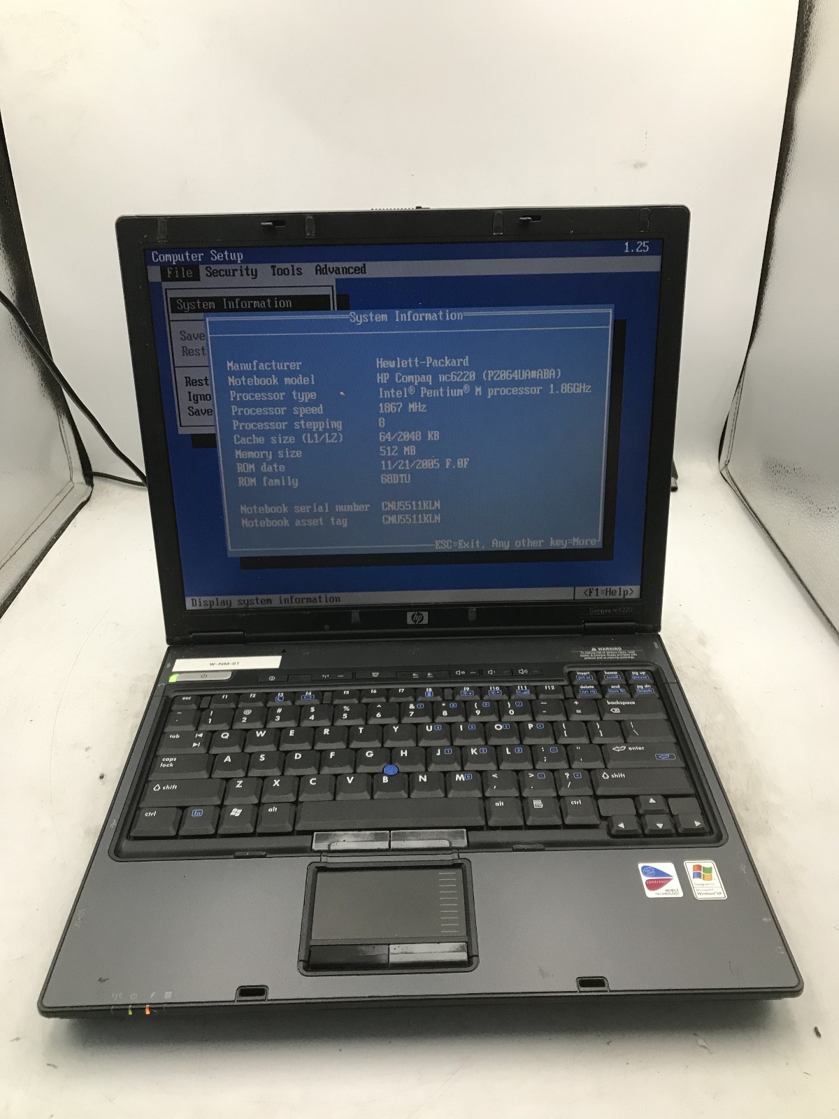 HP COMPAQ NC6220 - BOOTS TO BIOS - INTEL PENTIUM M - 512MB RAM - READ DESC - BB