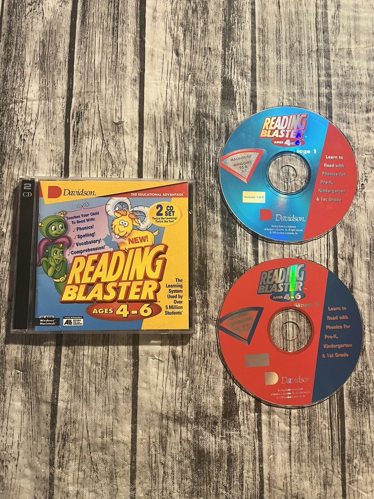 READING BLASTER AGES 4-6  Davidson Learning CD-ROM Game 2 Disc Set