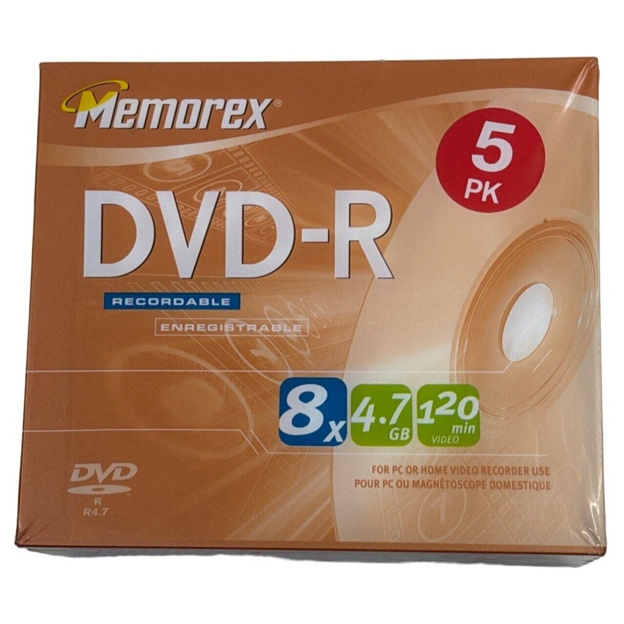 New Memorex 5 Pack DVD-R Recordable Media 8X 4.7 GB, 120 min Sealed