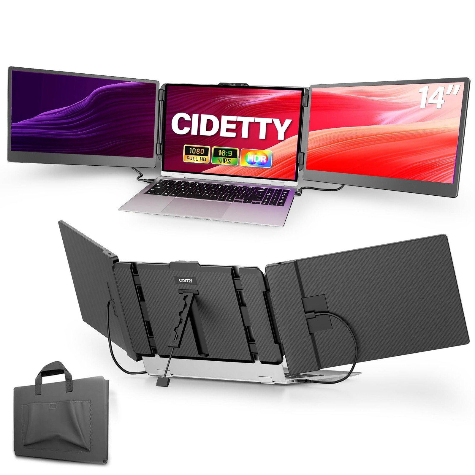 Laptop Screen Extender, 14'' FHD 1080P IPS Ultra-Thin Dual/Triple Monitor Dis...