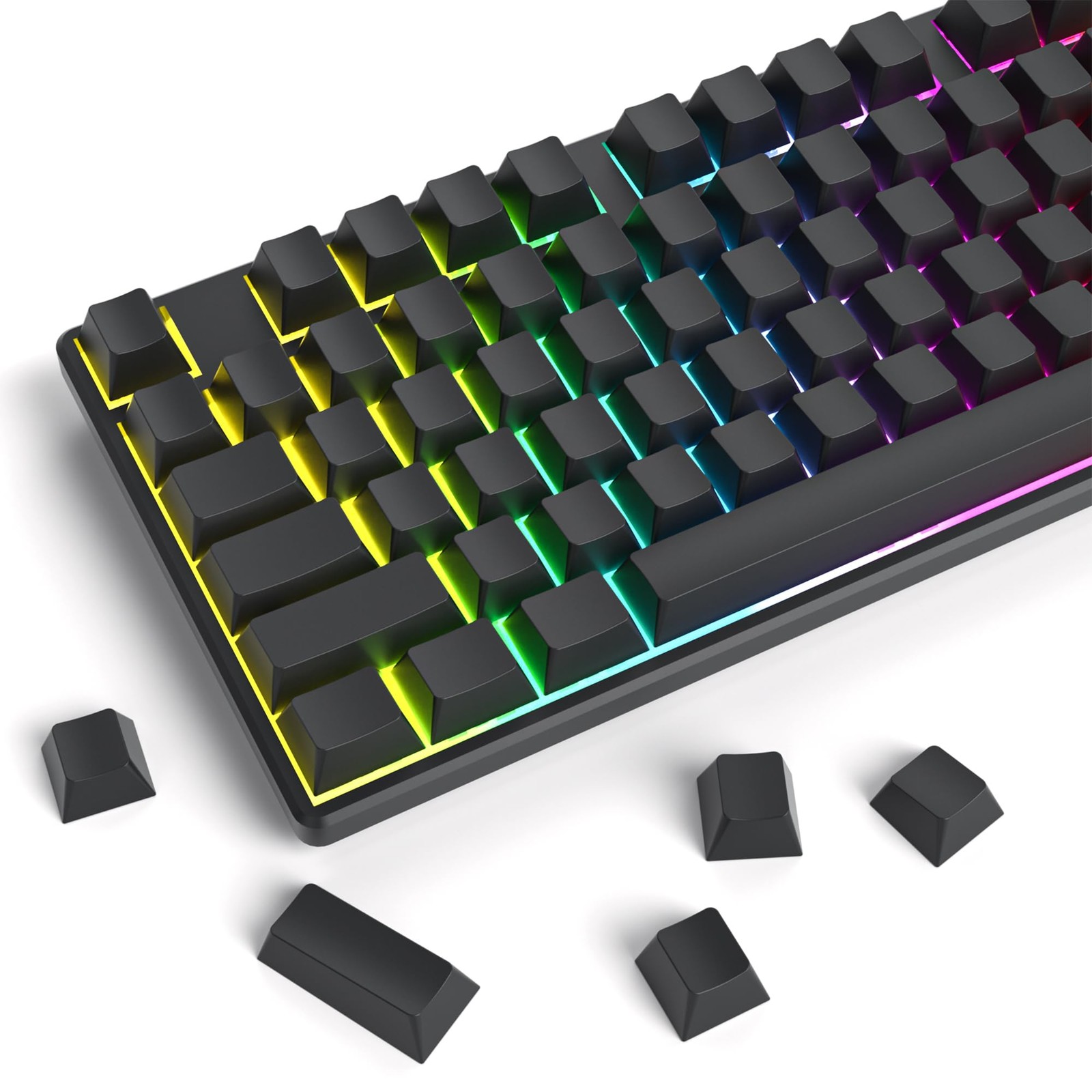 Black Grey Blank Keycaps Thick PBT Cherry Profile 129 Keys 7U Spacebar Set