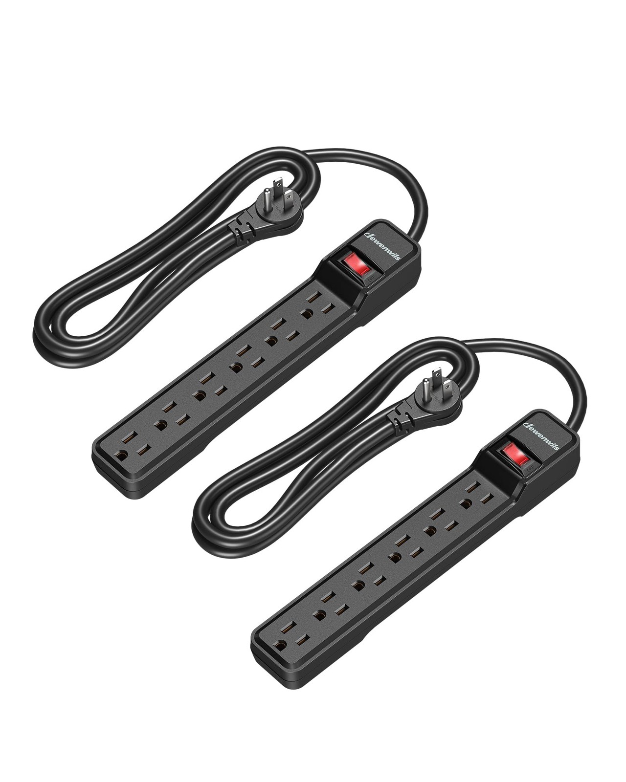 2-Pack 6-Outlet Surge Protector Power Strip, 6Ft Cord, Black