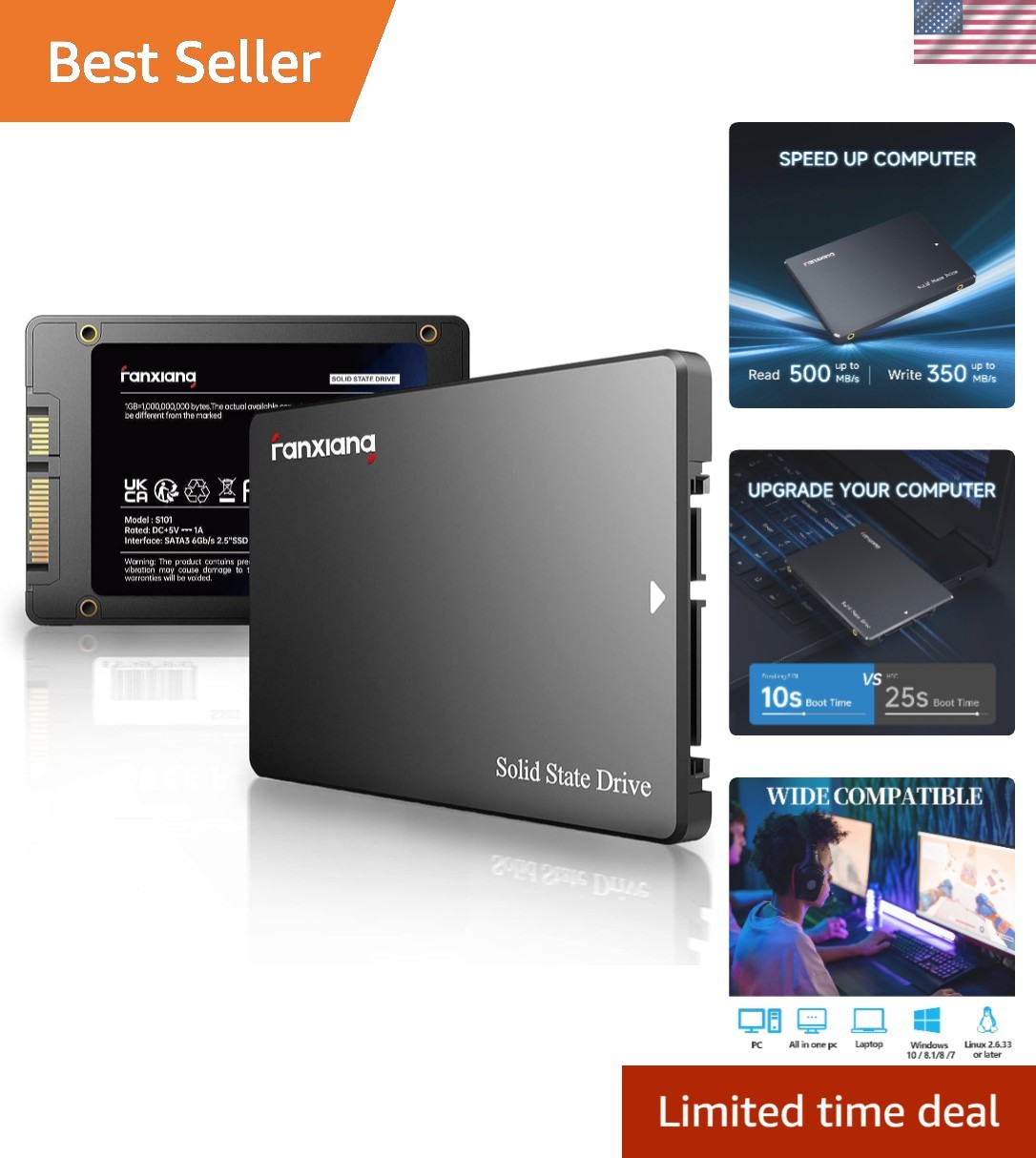 S101 128GB SATA III 6Gb/s SSD - Ultra-Fast 500MB/s Read Speed for Laptops & D...