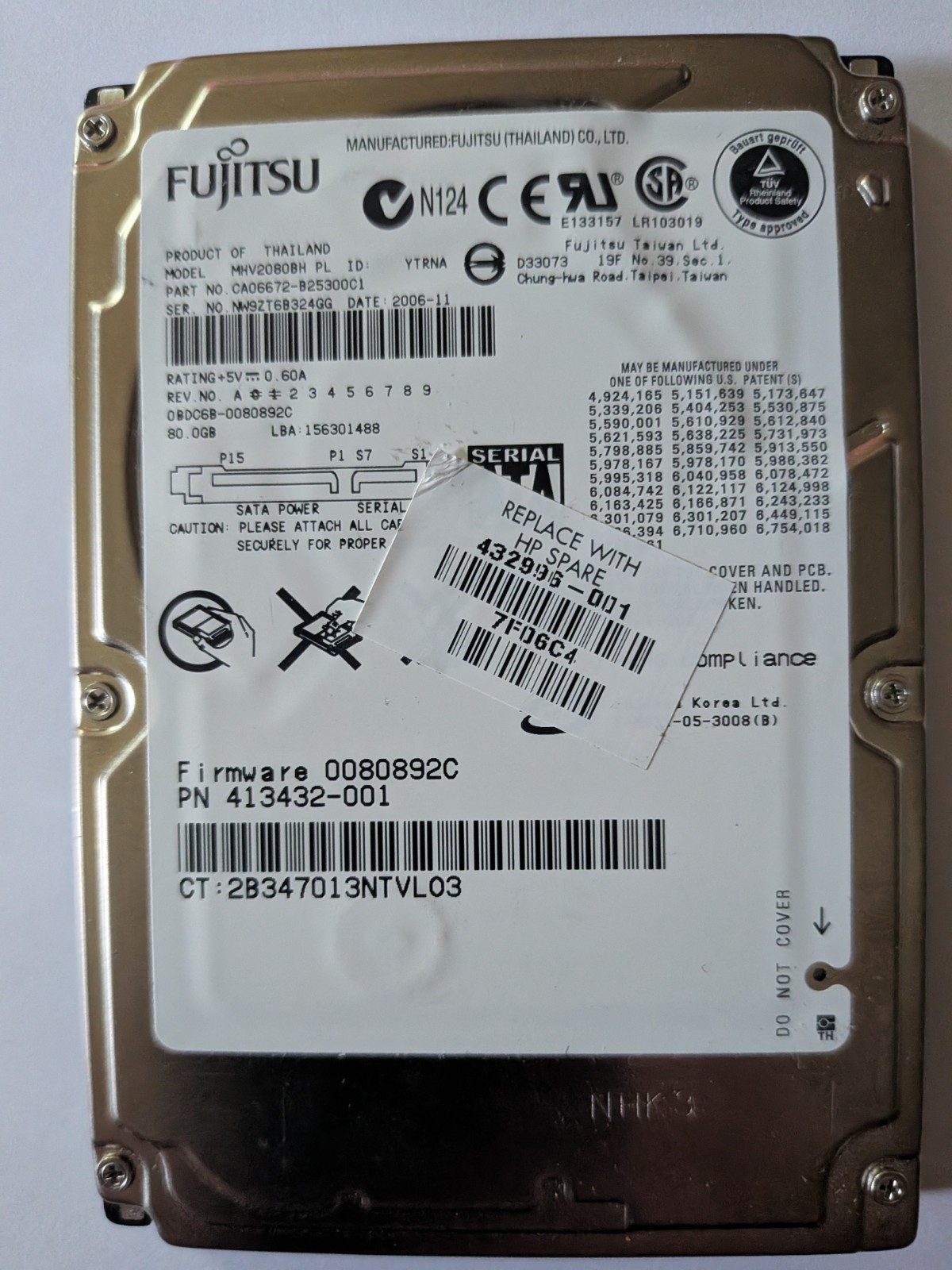 Fujitsu MHV2080BH 80GB 2.5" SATA Laptop HDD - Tested Good - 