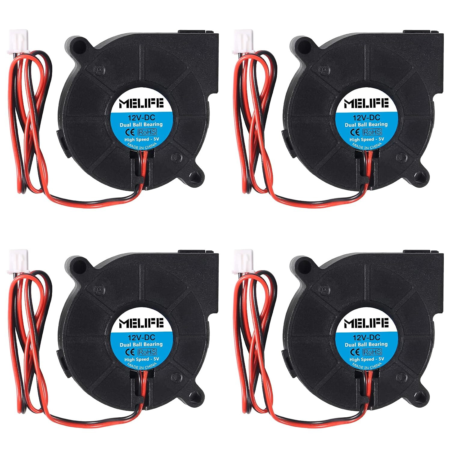 4 Pack Brushless Dual Ball Bearing Blower Fan 12V 5015 Turbine Turbo 50x15mm - H