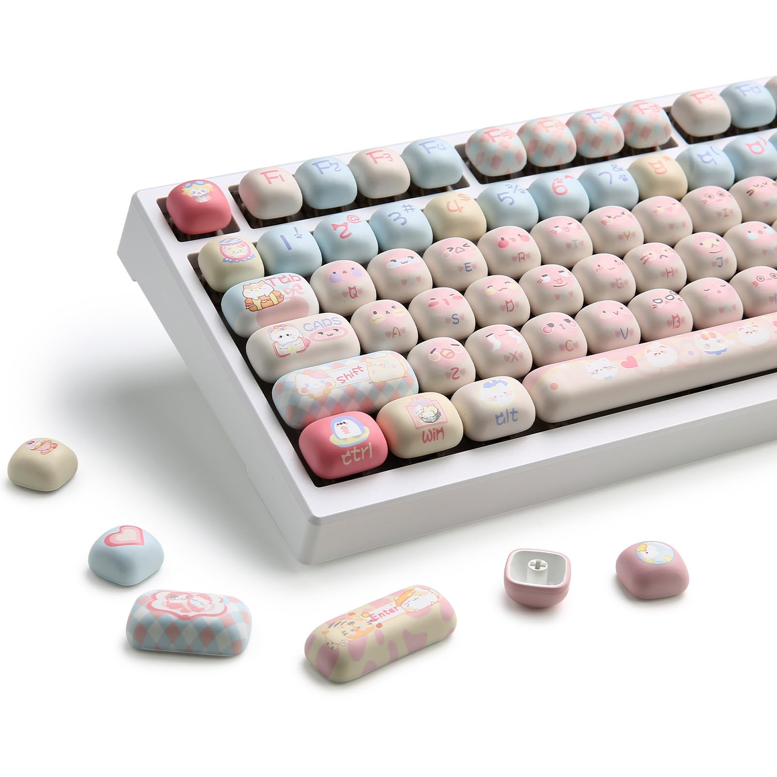 YUNZII Pink Ice Cream MOG Profile DyeSub PBT Keycaps Set Pink Kitten