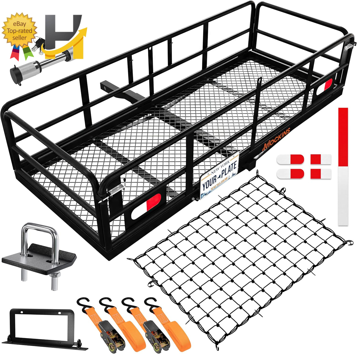 60"X24"X14" High Rail Trailer Hitch Cargo Carrier W/Plate Bracket All-Weather US