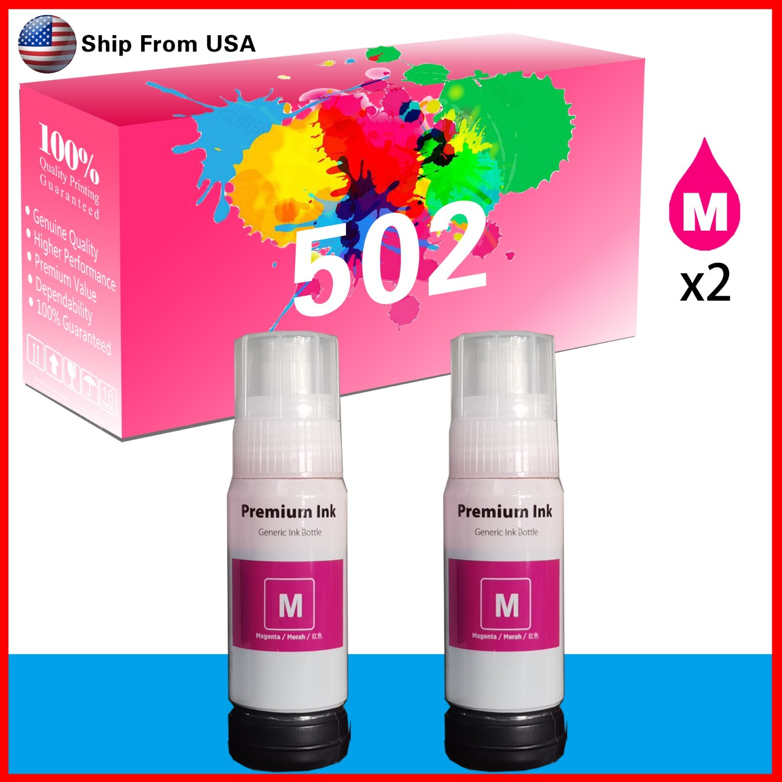 2PACK T502 502 Magenta Refill Ink Bottle Work With ST-4000 Printer