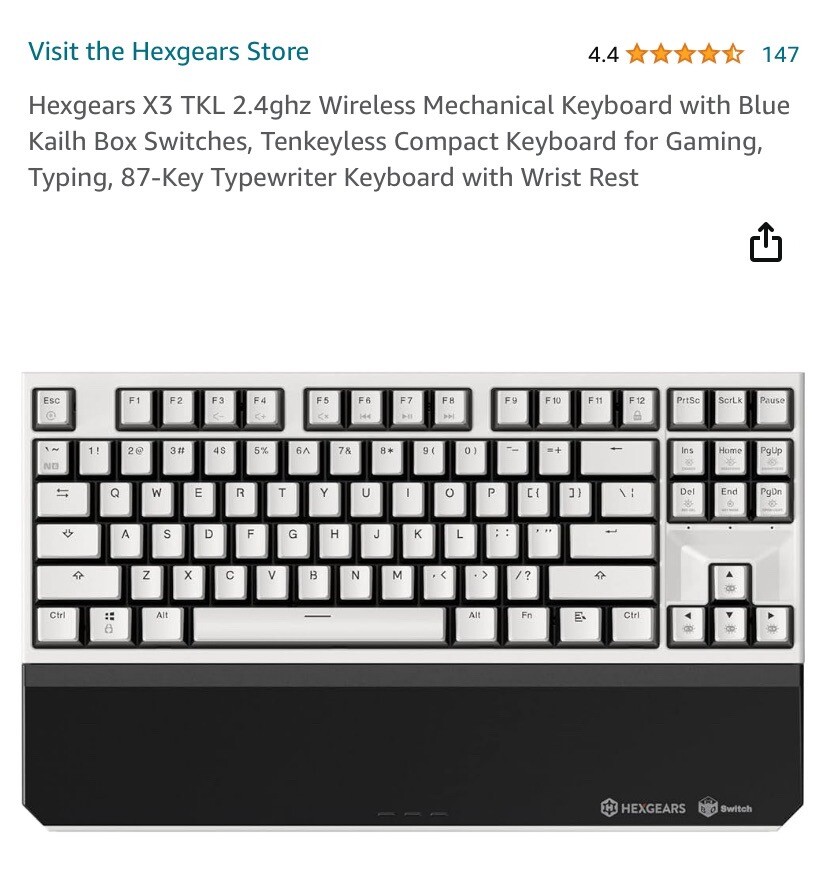 Hexgears X3 TKL 2.4ghz Wireless Mechanical Keyboard with Blue Kailh Box Switches