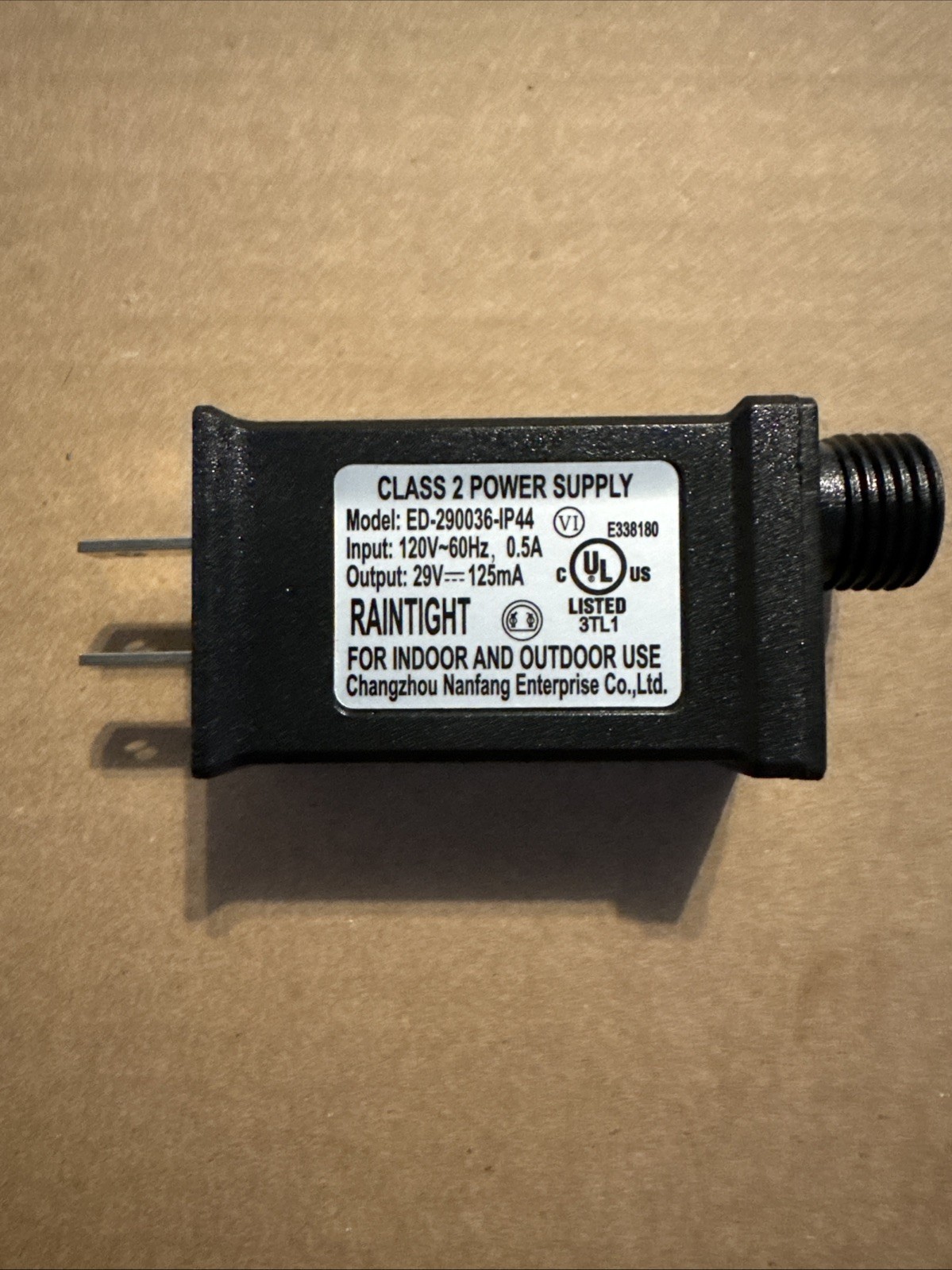 CLASS 2 POWER SUPPLY ED-290036-IP44 120v-60Hz 29V 125mA Raintight