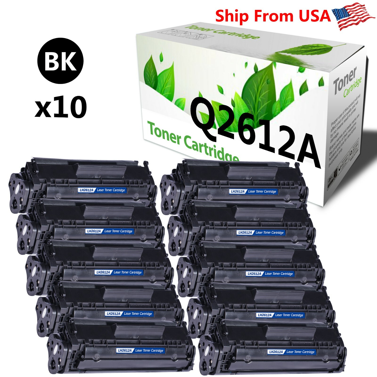 10PK Q2612A 2612A Toner Cartridge Work With HP LaserJet 1018 Printer (Black)