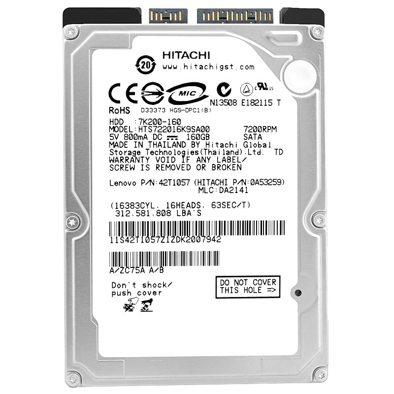 Hitachi HTS722016K9SA00 0A53259 2.5" SATA Hard Drive 160GB