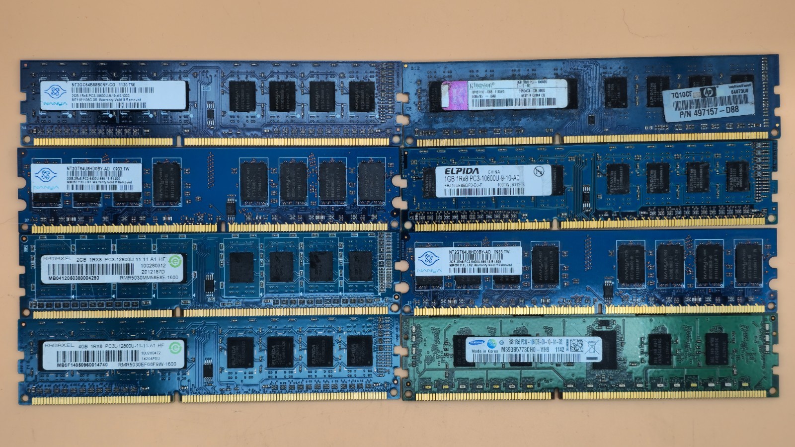 Lot of 8 Mixed DDR2 DDR3 DDR3L Desktop RAM 17GB Nanya Kingston Ramaxel Samsung
