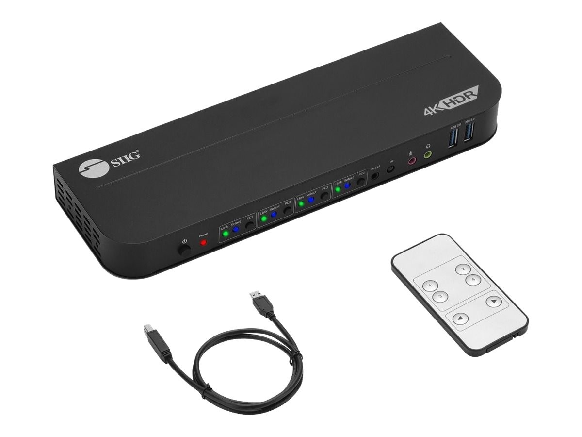 SIIG 4x1 DisplayPort 4K KVM USB 3.0 Switch with Remote Control (ce-kv0d11-s1)