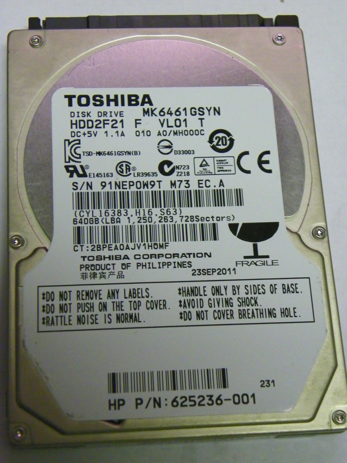 Toshiba MK6461GSYN (HDD2F21 F VL01 T ) 010 A0/MH000C 640GB 2.5" SATA Hard Drive