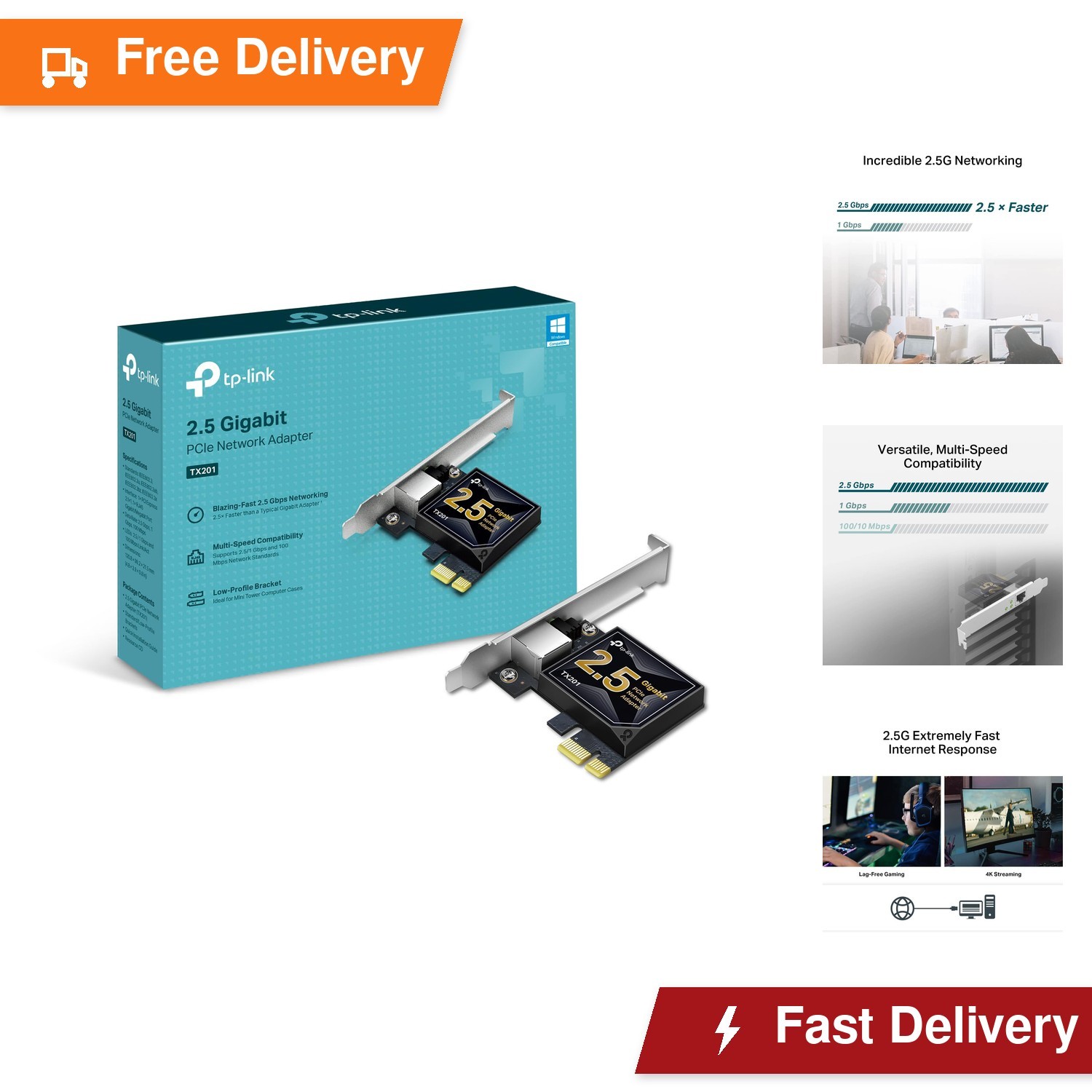 TP-Link 2.5GB PCIe Network Card TX201 – PCIe to 2.5 Gigabit Ethernet Card