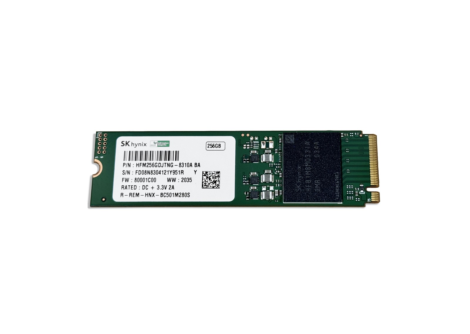 SK Hynix 256GB M.2 2280 NVMe SSD PCIe Gen3 x2 HFM256GDJTNG-8310A-BA