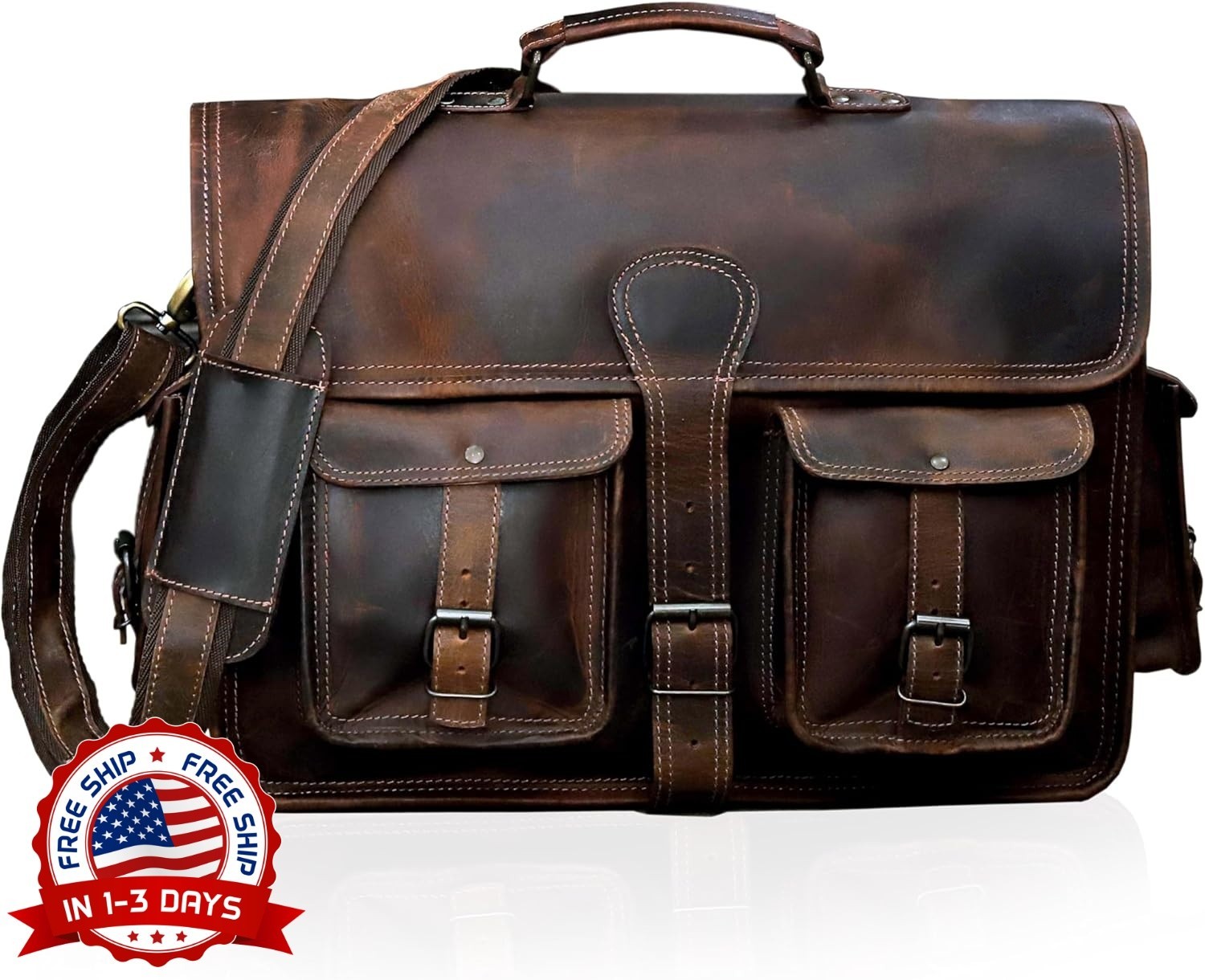Maletín de cuero para trabajo, bolso bandolera de viaje para portátil de 18" NEW