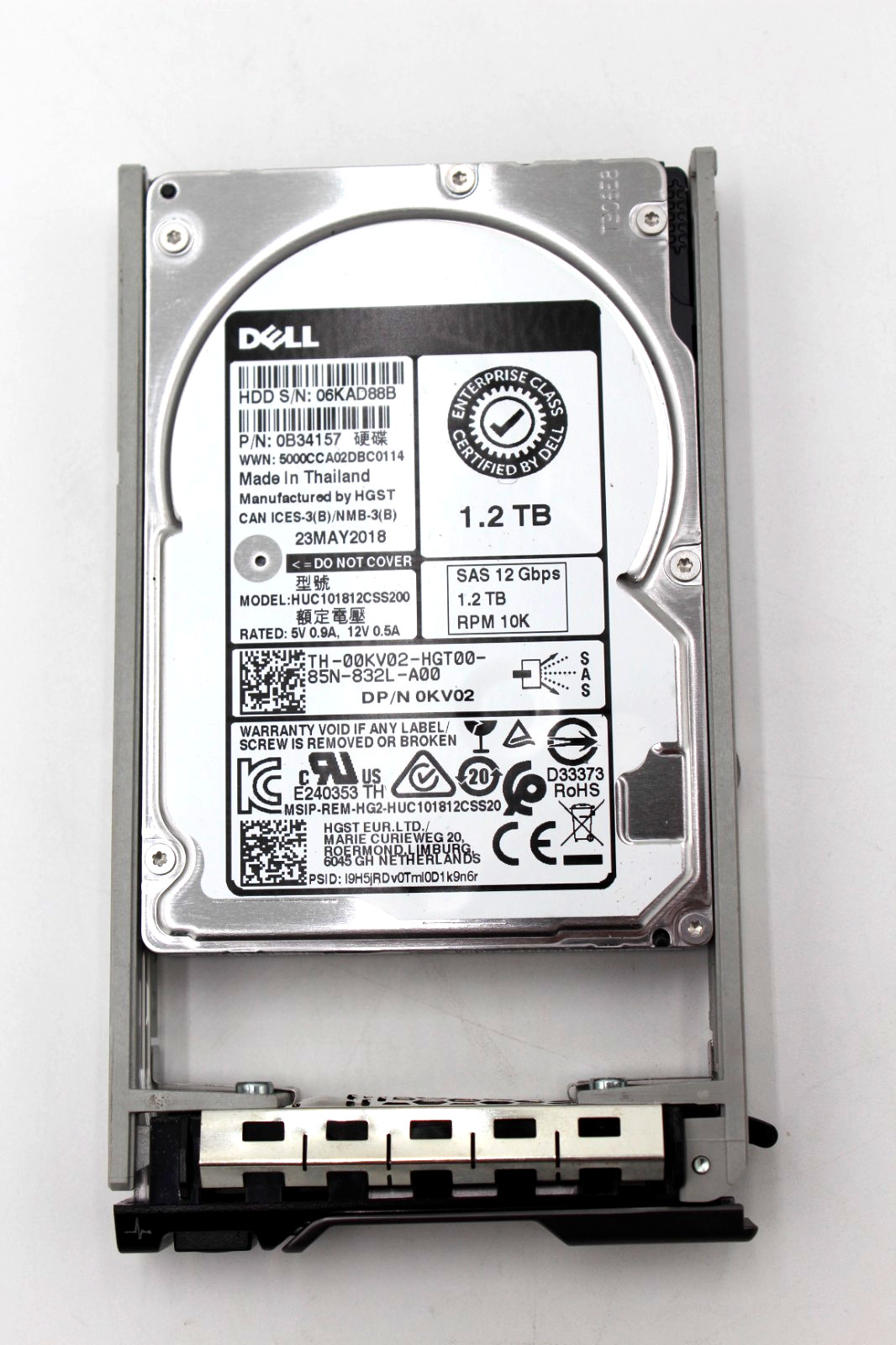Dell 0KV02 1.2TB 10K RPM 12Gb/s SAS 2.5" HDD w/ Tray HUC101812CSS200