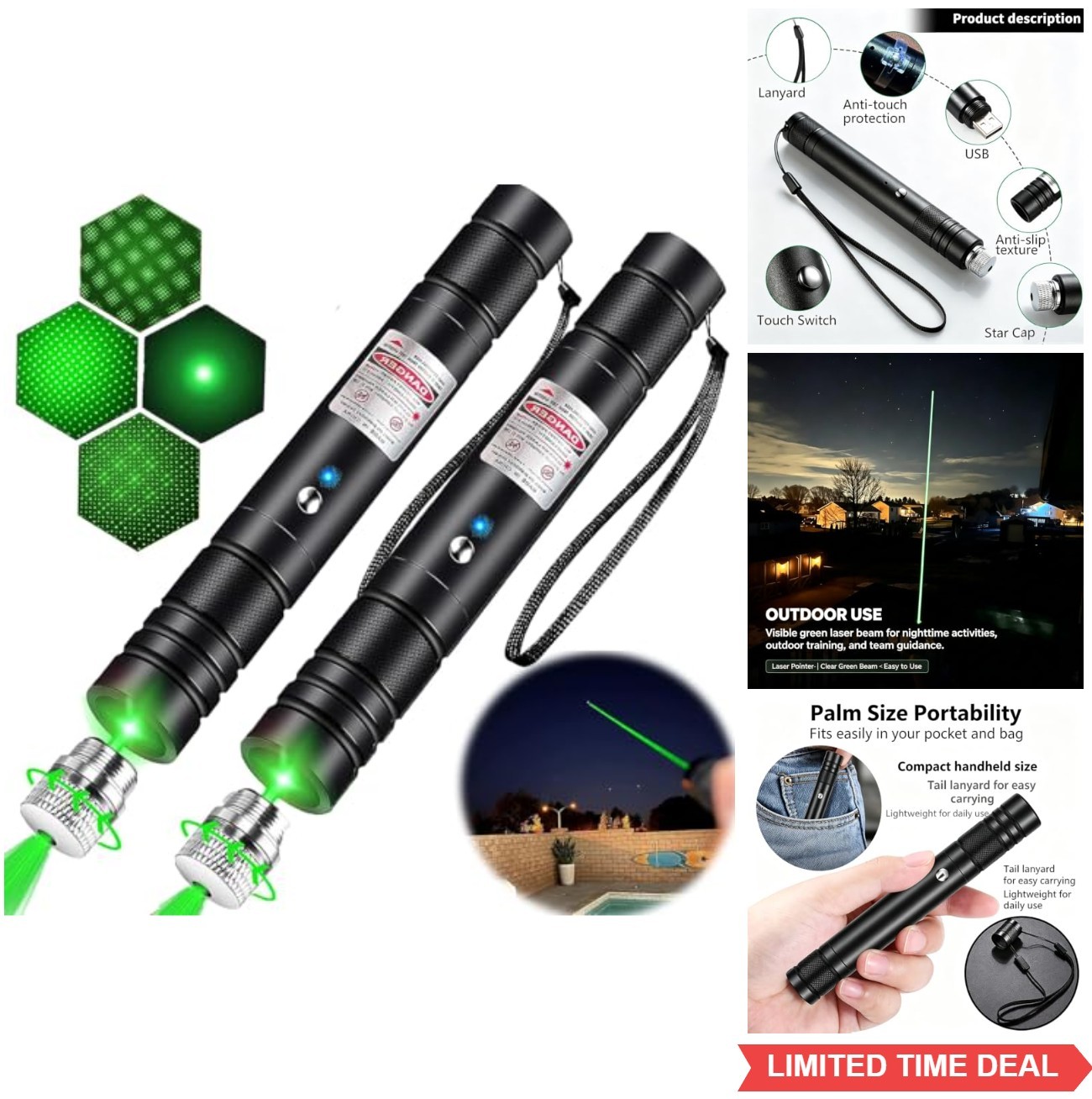 Green Light Presentation Pointer 2 Pack USB-A Rechargeable for Teaching Office