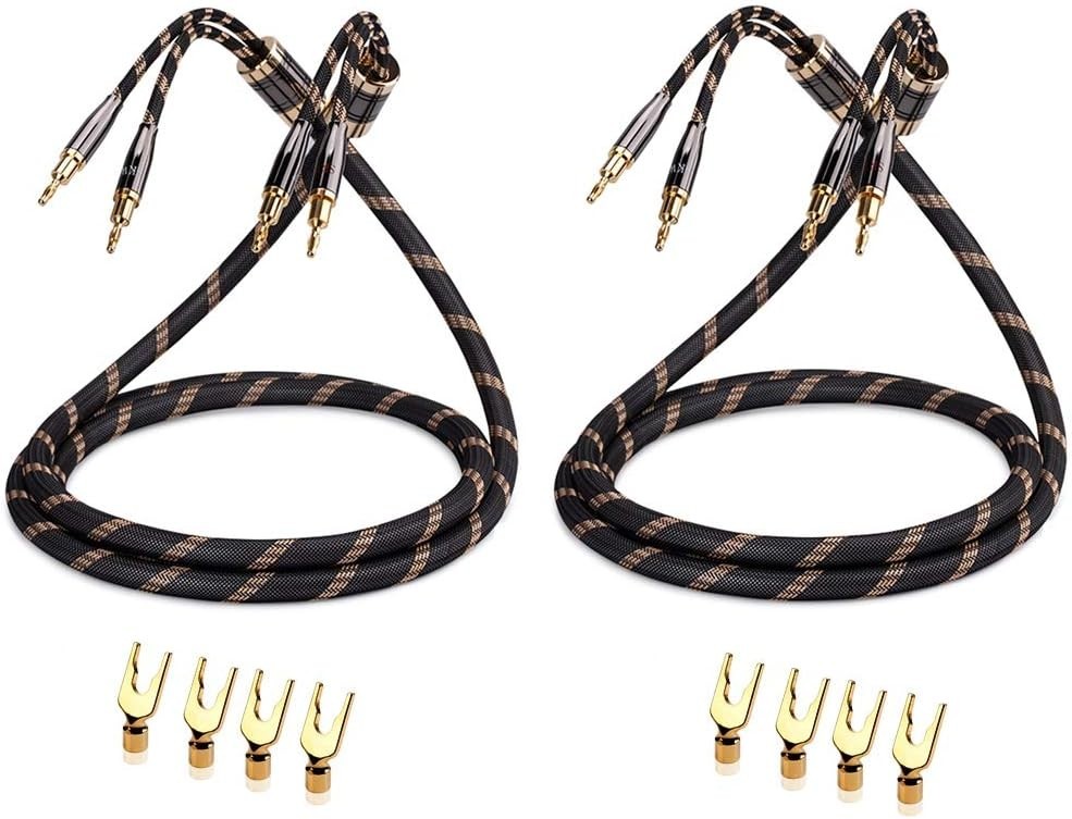 SKW A Pair Audiophile Speaker Cable, Convertible 8.2ft, HiFi Quality, Pair-Black