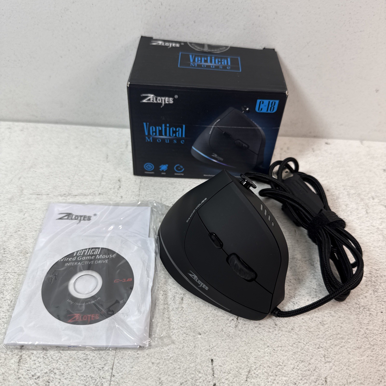 Zelotes C-18 Vertical Wired Gaming Mouse 11 Buttons 10000DPI Labtop PC - Black