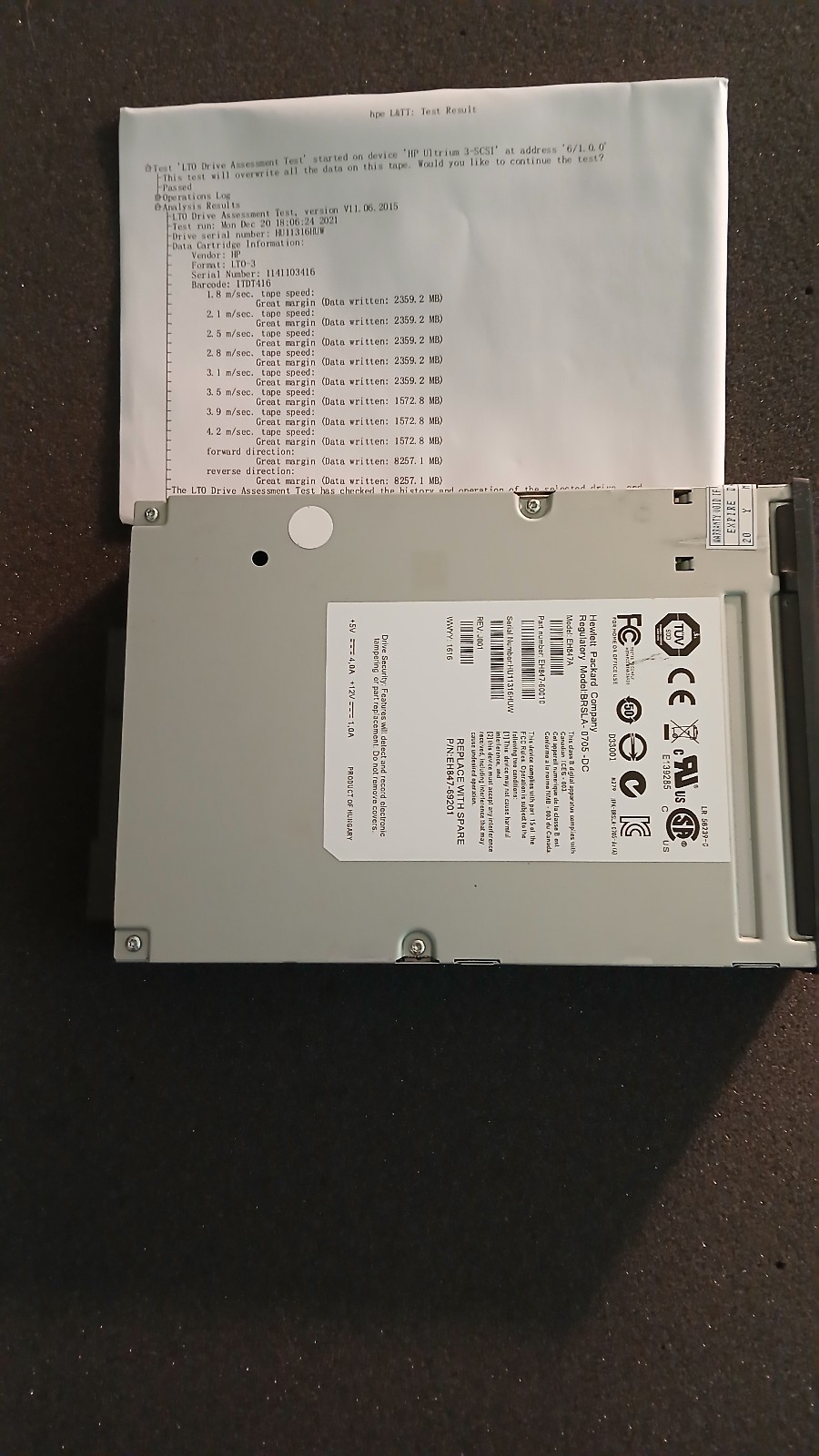 HP EH847A Ultrium920 LTO-3 Internal HH SAS Tape Drive EH847-69201 LTO3