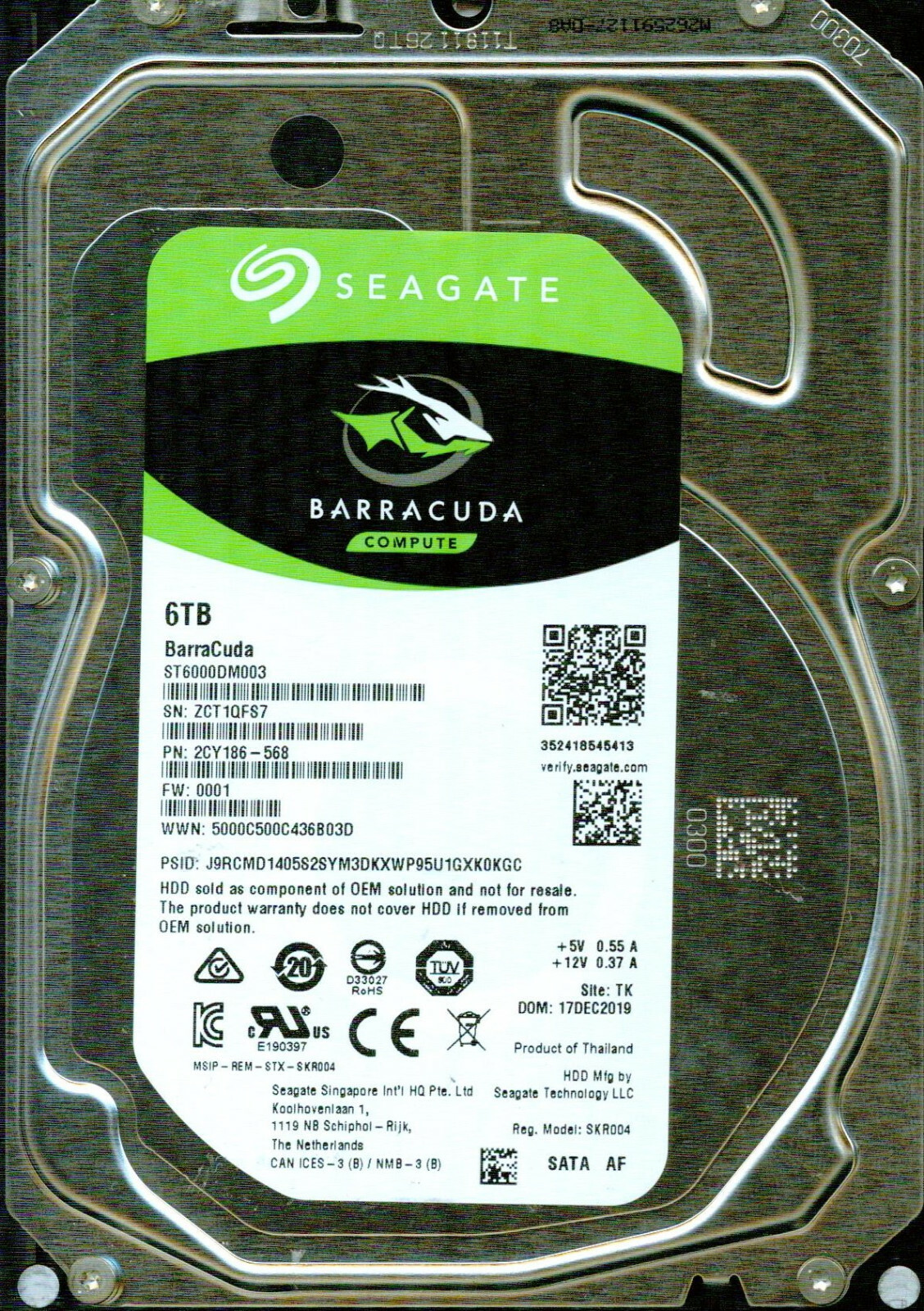 ST6000DM003,  2CY186-568,  0001,  TK,  ZCT1   SEAGATE 6TB DEC 2019