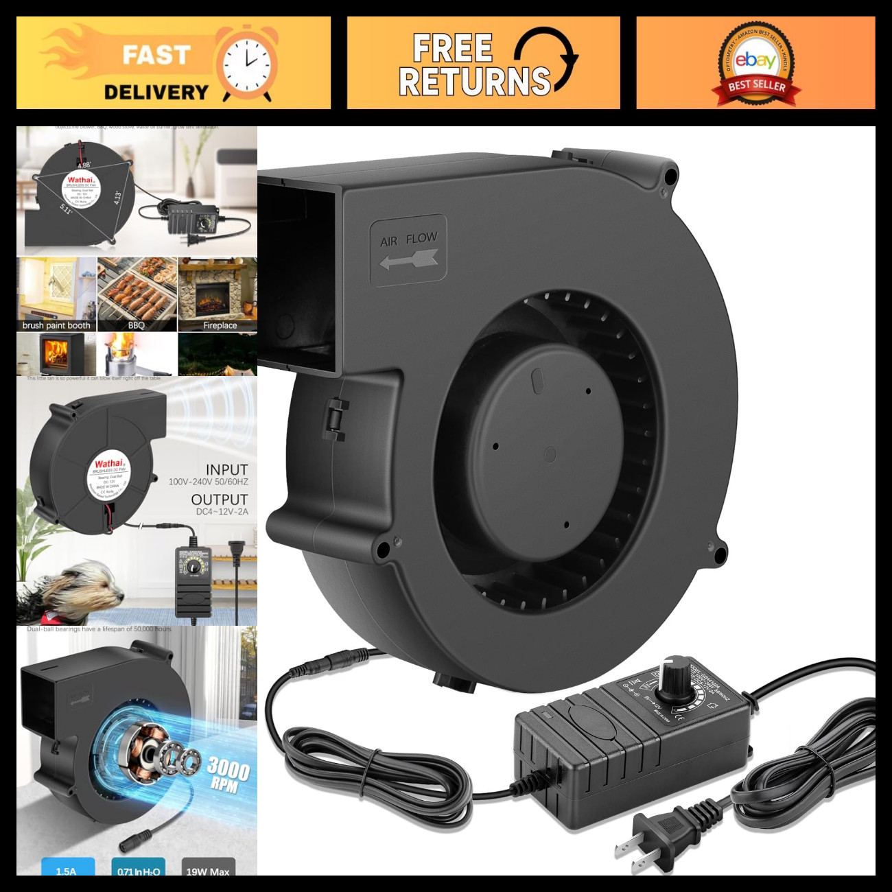 140mm Small Blower Fan 110V/120V Squirrel Cage with Speed Controller - Quiet Coo