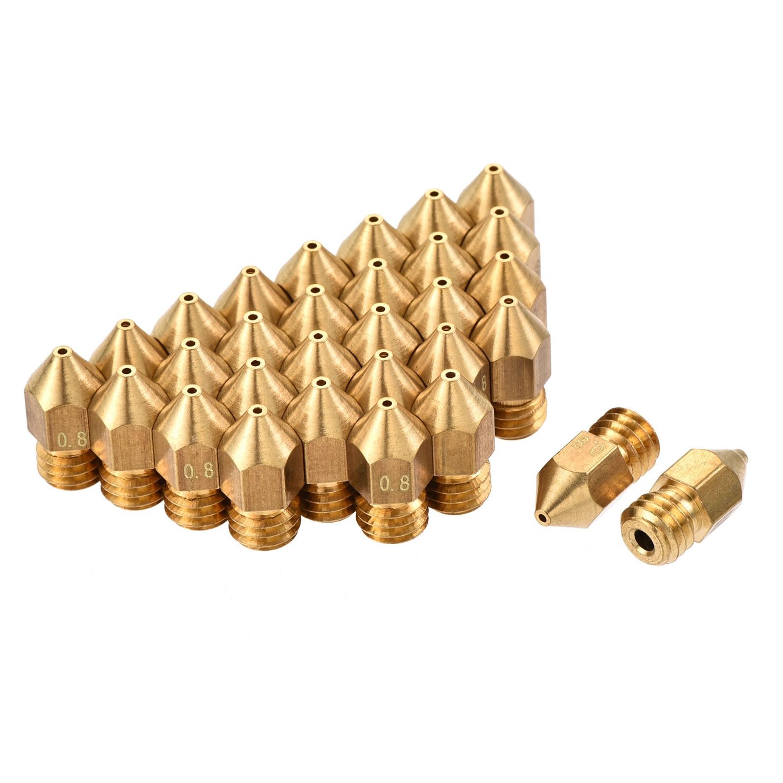 0.8mm 3D Printer Nozzle, 30pcs M6 Thread for MK8 1.75mm Extruder Print, Brass