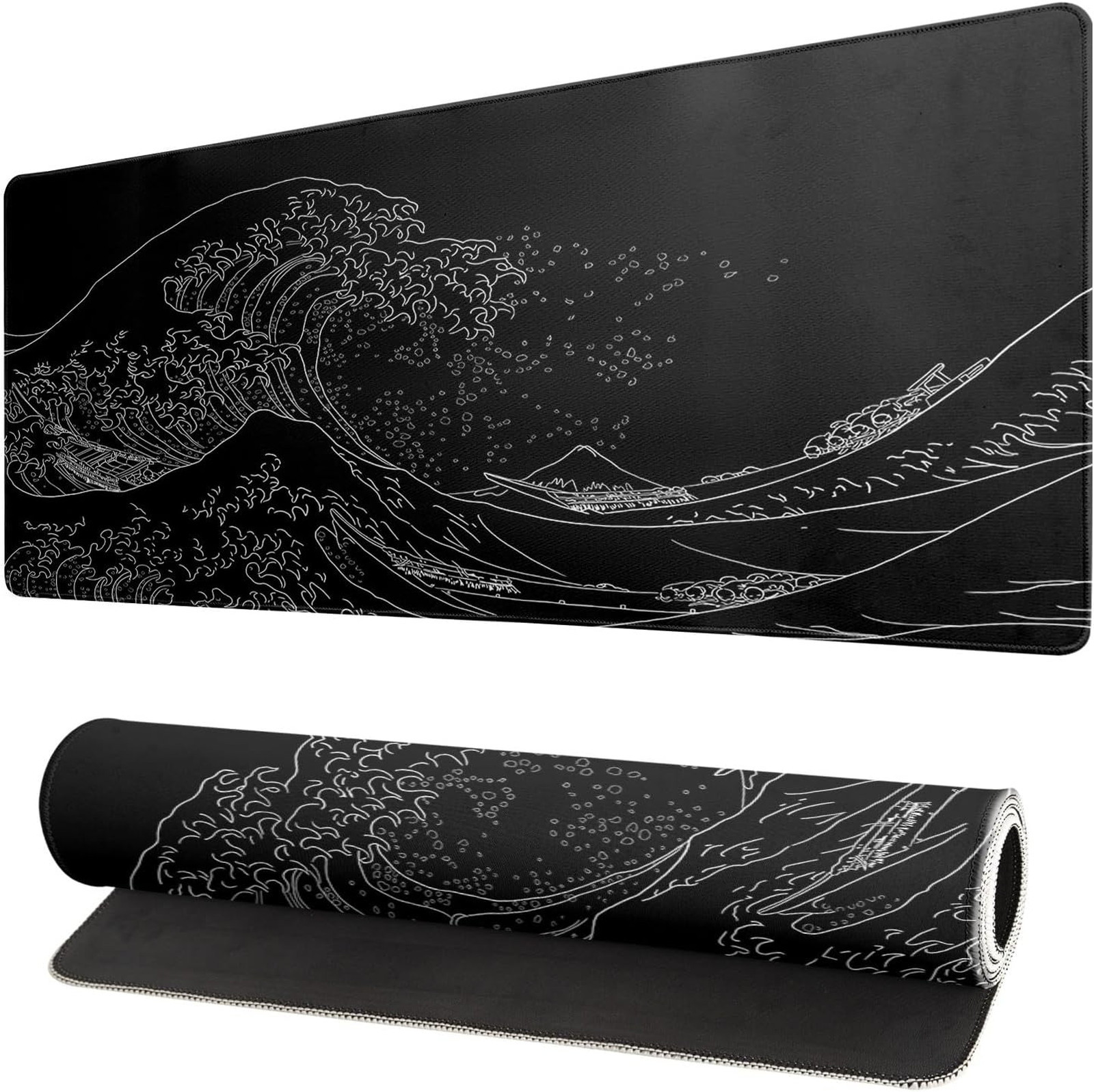 Japanese Large Mouse Pad Extended Size 31.5x11.8 Inch Black Gaming Desk Mat Non