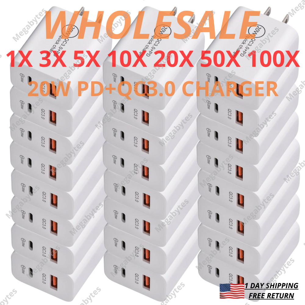 For iPhone 13 12 11 8 X 20W Fast Charger Block USB Type C Wall Power Adapter Lot