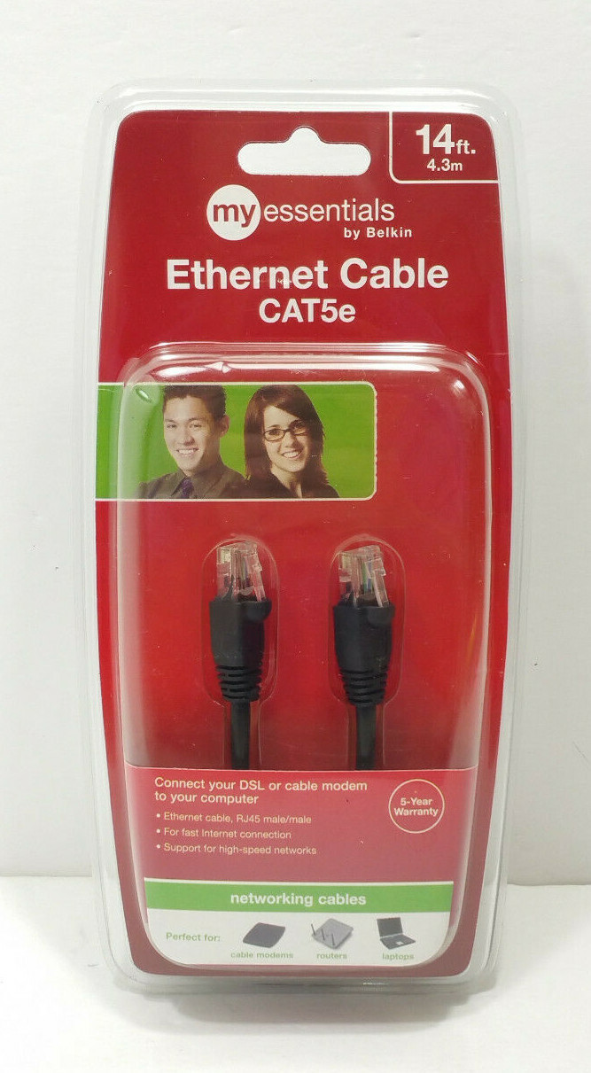 My Essentials by Belkin Ethernet Cable CAT5e 14ft 4.3m Black NEW