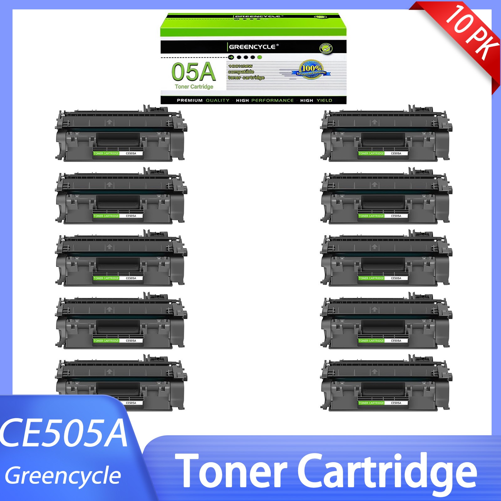 10x 05A CE505A Black Toner Cartridges Replacement for HP Use with LaserJet P2035
