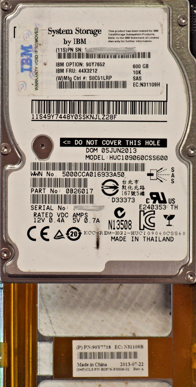 IBM 44X3212 Flex System V7000 600GB 10K SAS 6G 2.5 HDD Hard Disk Drive w/Caddy