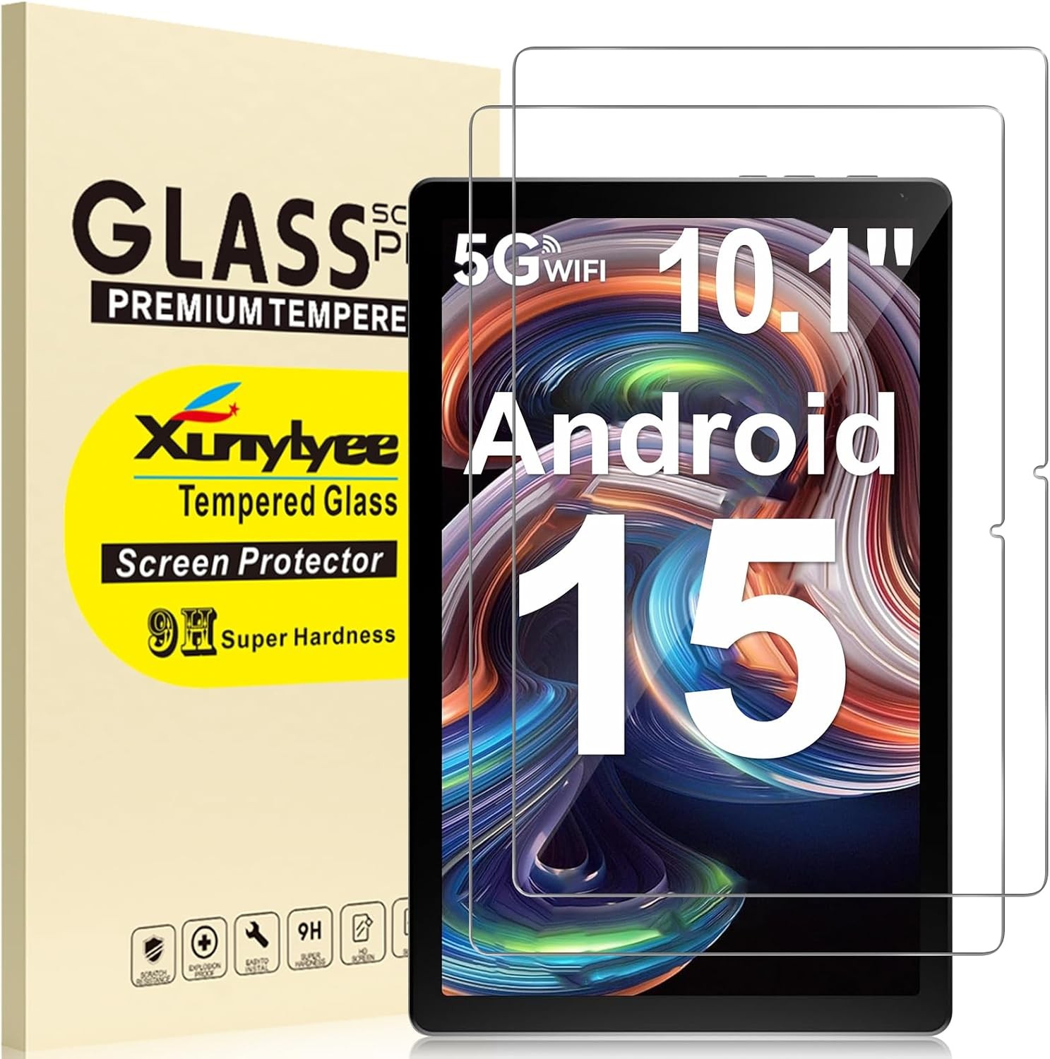 2 Pack 10.1 Inch Tablet Tempered Glass Screen Protector, 9H Hardness, Anti-Scrat