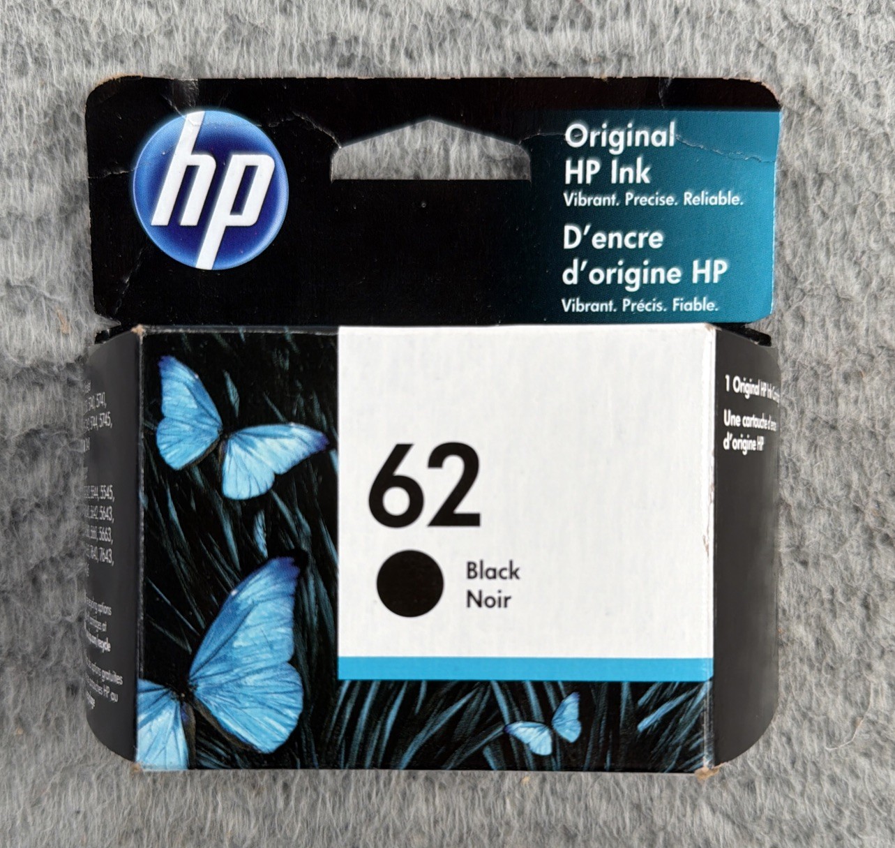 New Sealed Genuine HP 62 Black Ink Cartridge (C2P04AN) OEM | Expired 7/2022